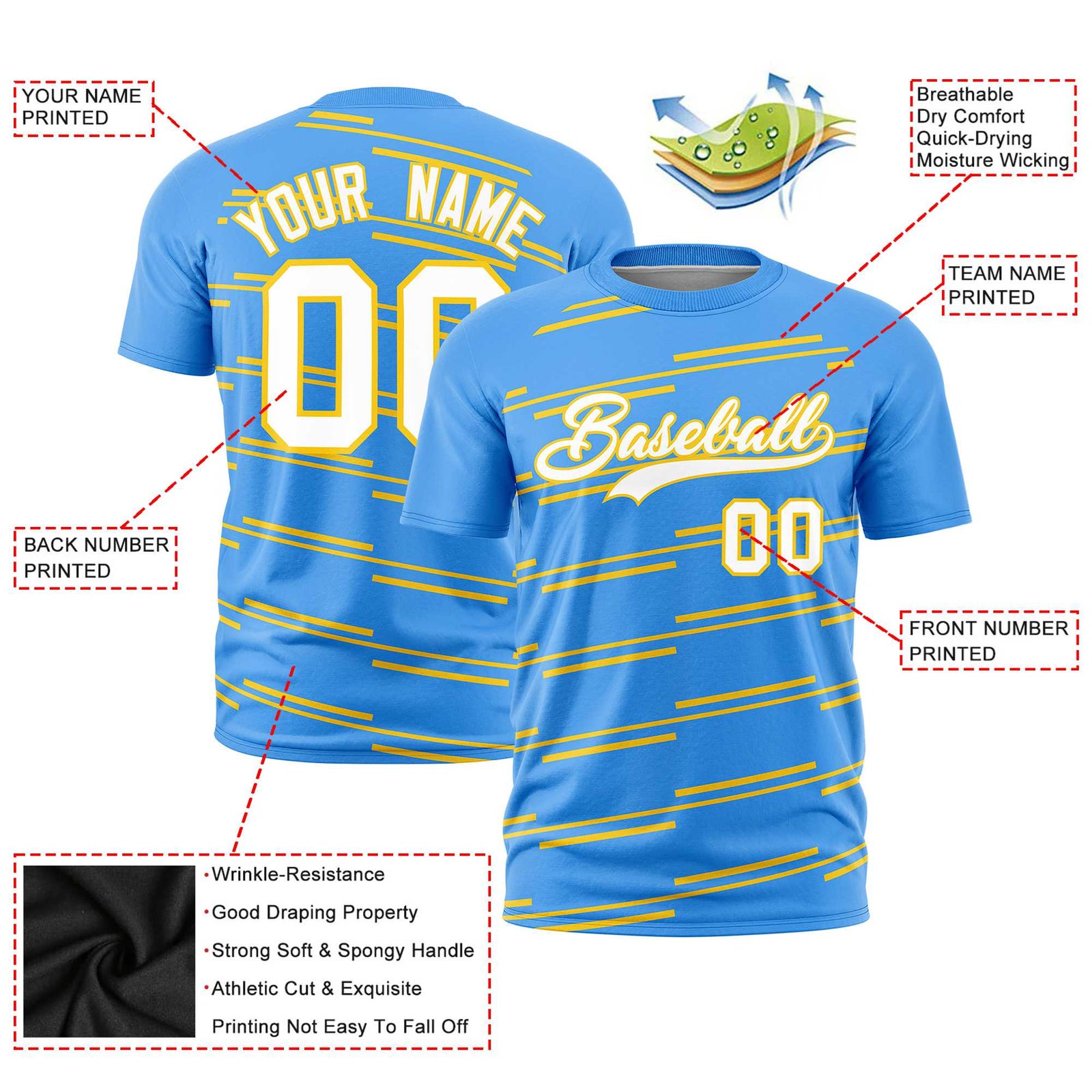 Custom Powder Blue Gold-01 Personalized Slanting Line Graffiti Pattern Performance T-Shirt