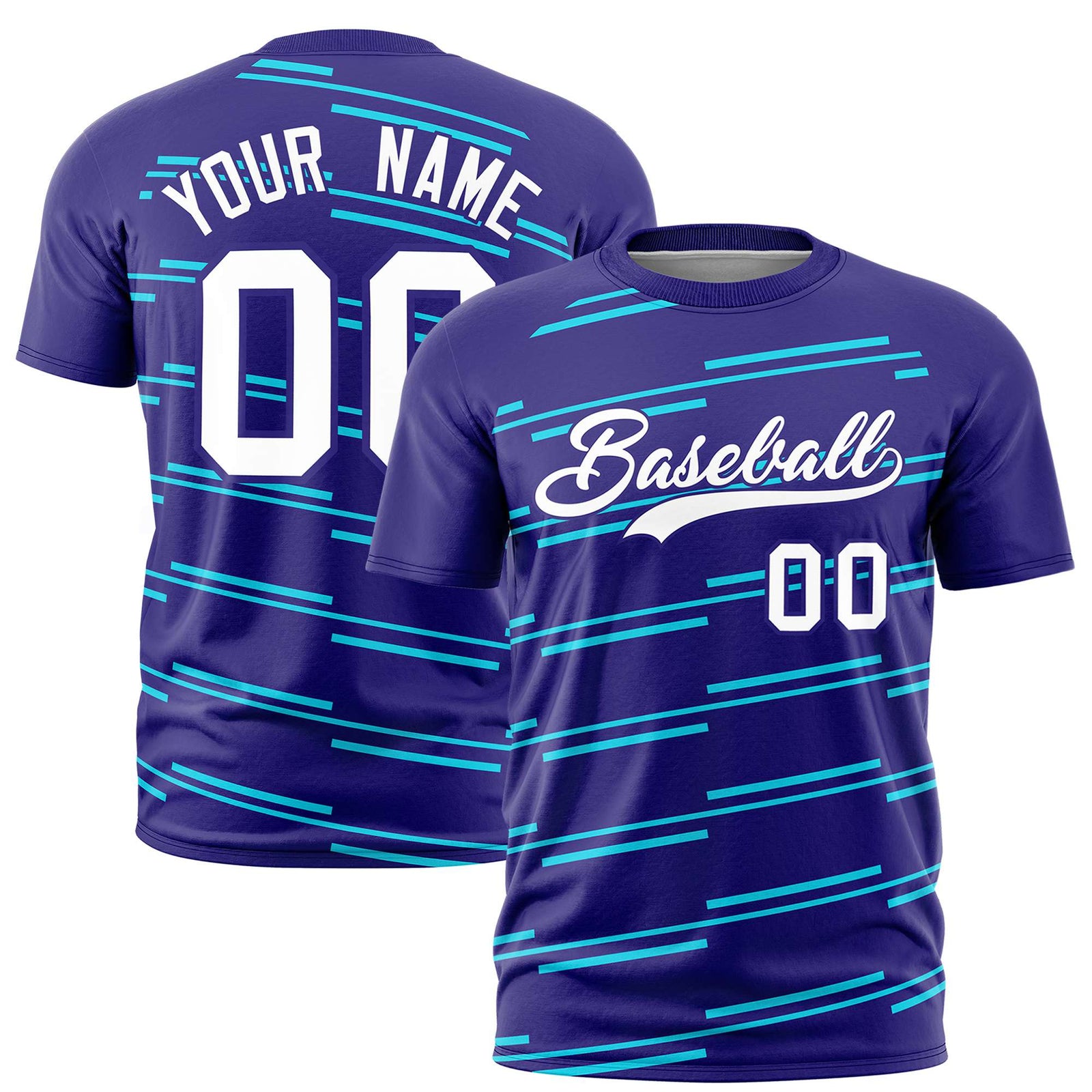 Custom Purple Sky Blue Personalized Slanting Line Graffiti Pattern Performance T-Shirt
