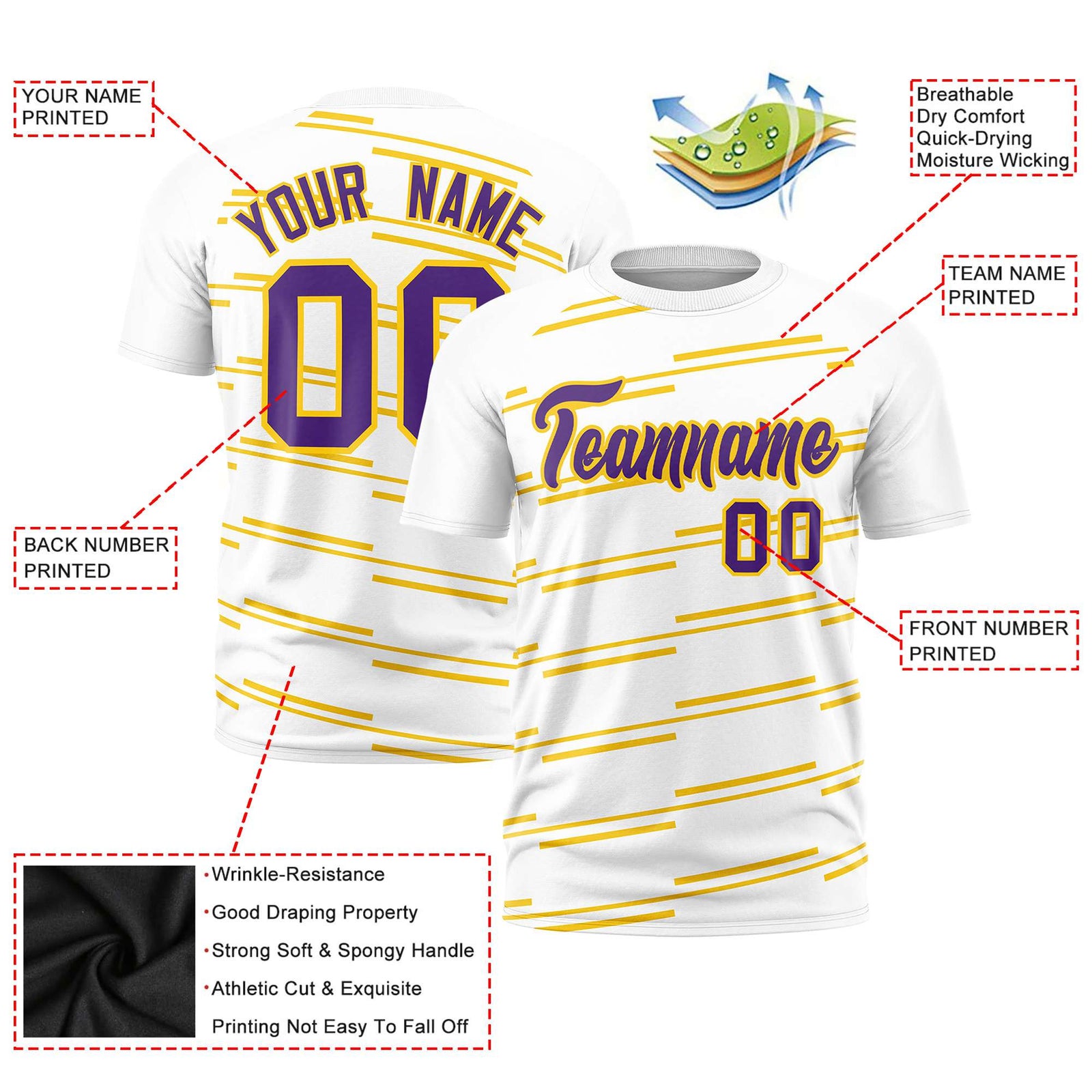Custom White Gold Personalized Slanting Line Graffiti Pattern Performance T-Shirt