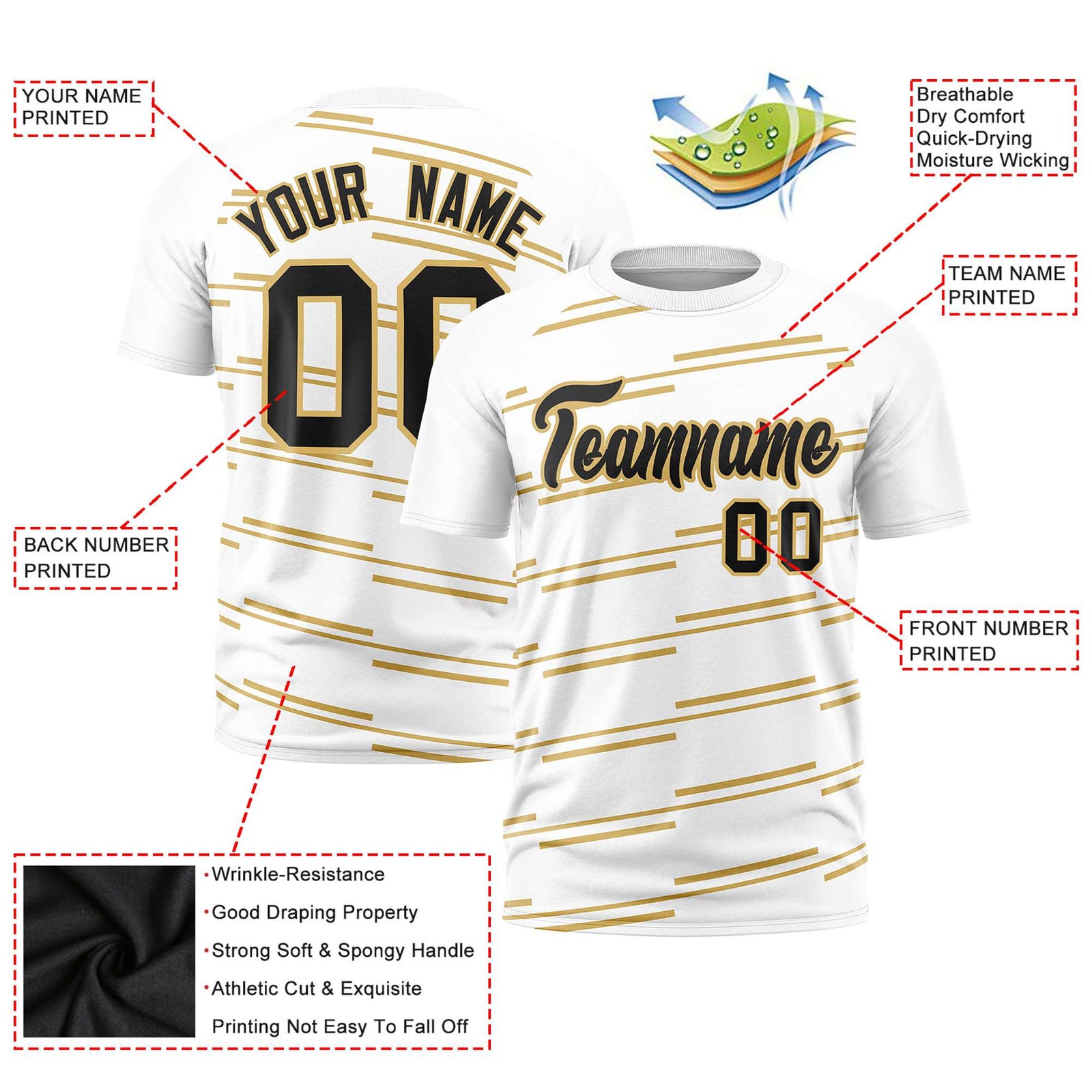 Custom White Old Gold Personalized Slanting Line Graffiti Pattern Performance T-Shirt