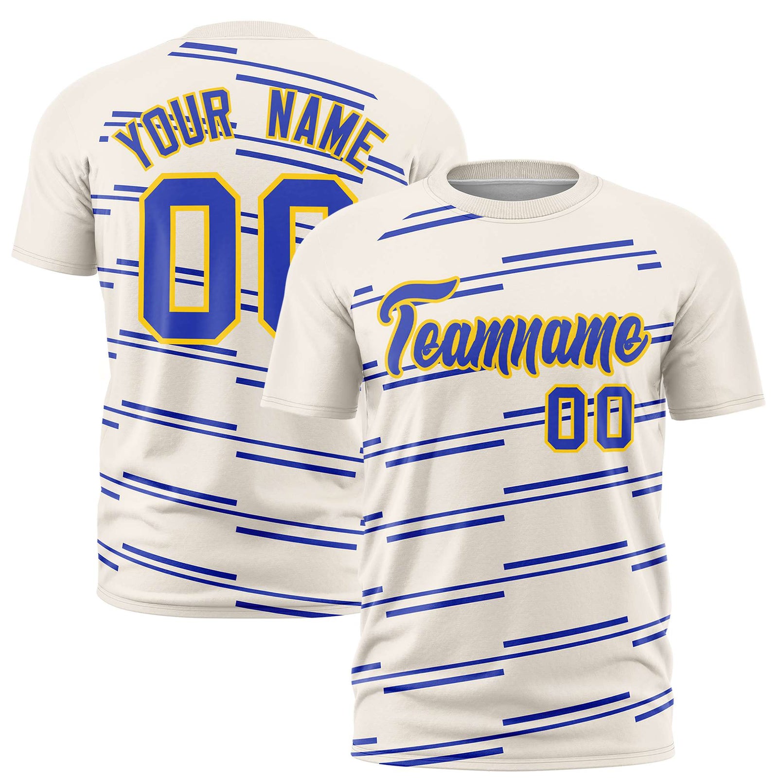 Custom Khaki Royal Blue Personalized Slanting Line Graffiti Pattern Performance T-Shirt