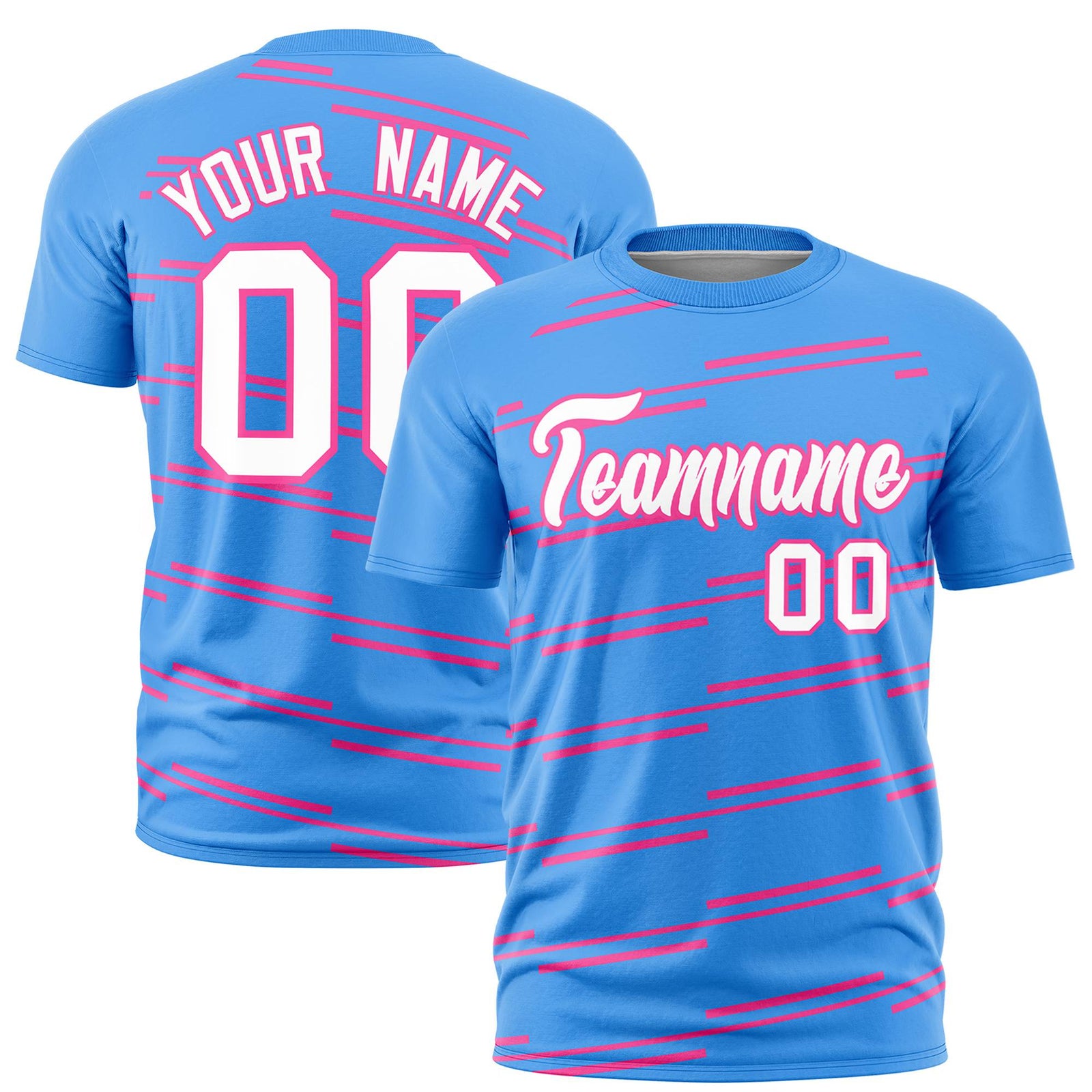 Custom Powder Blue Pink Personalized Slanting Line Graffiti Pattern Performance T-Shirt