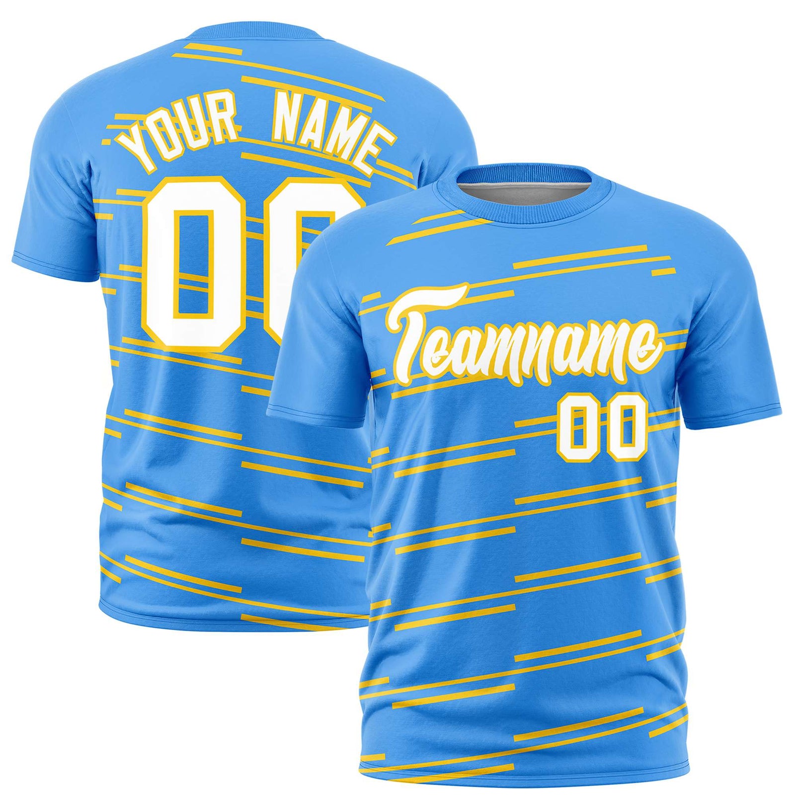 Custom Powder Blue Gold-01 Personalized Slanting Line Graffiti Pattern Performance T-Shirt