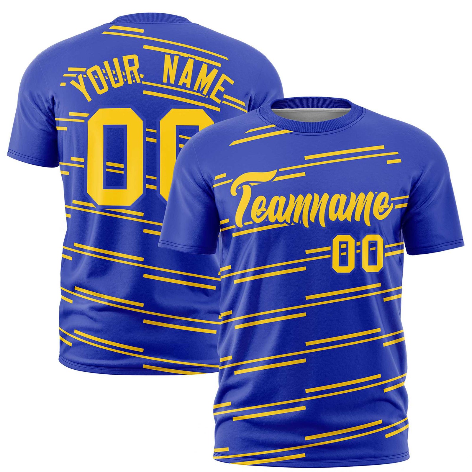 Custom Royal Blue Gold-1 Personalized Slanting Line Graffiti Pattern Performance T-Shirt