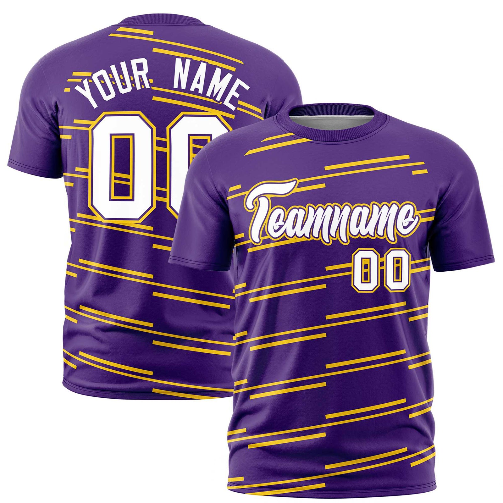 Custom Purple Gold-01 Personalized Slanting Line Graffiti Pattern Performance T-Shirt