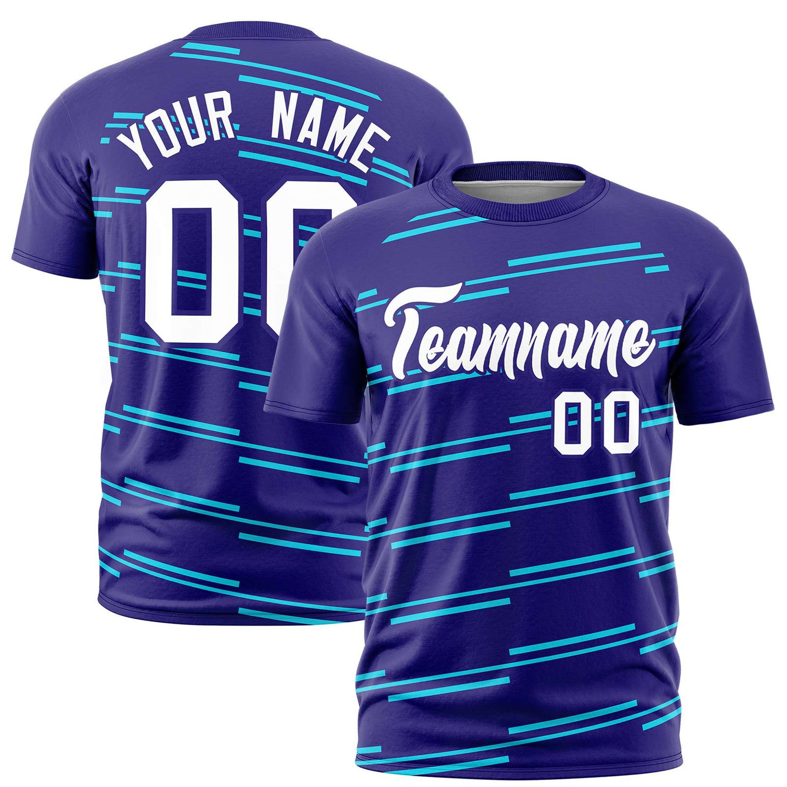 Custom Purple Sky Blue Personalized Slanting Line Graffiti Pattern Performance T-Shirt