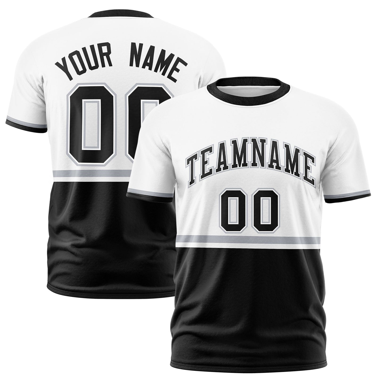 Custom White Gray-Black Crew neck Color Block Design Performance T-Shirt