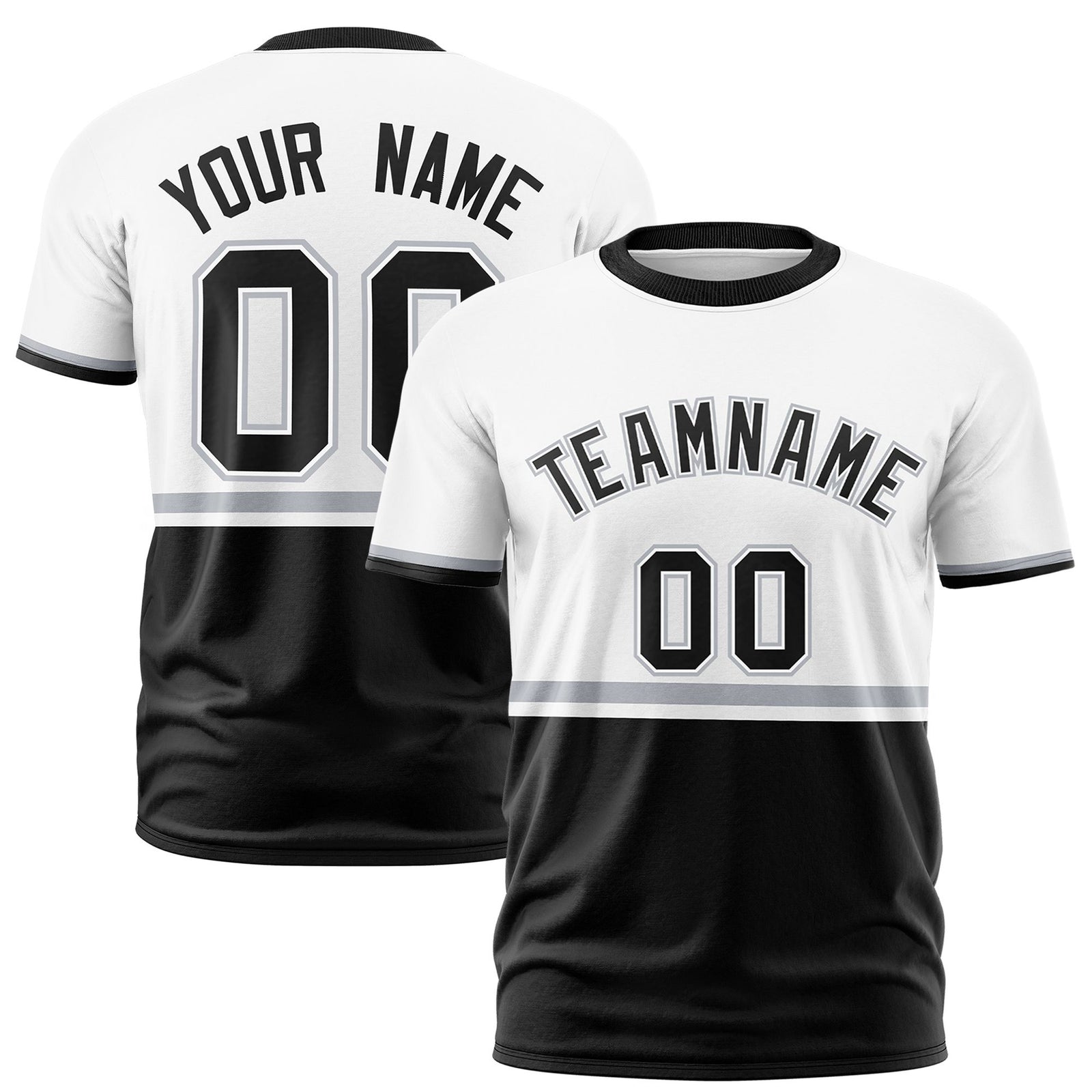 Custom White Gray-Black Crew neck Color Block Design Performance T-Shirt