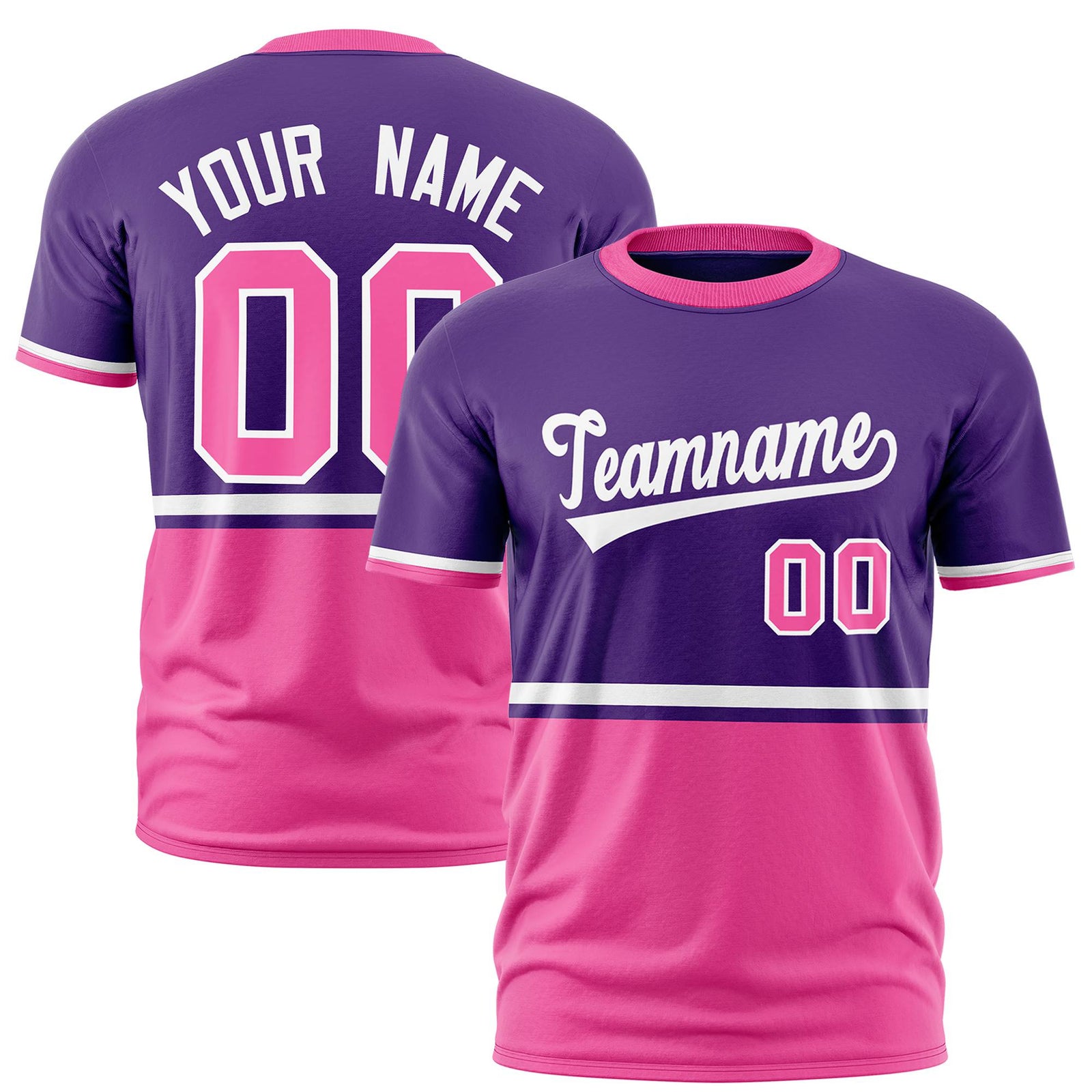 Custom Purple White-Pink Crew neck Color Block Design Performance T-Shirt