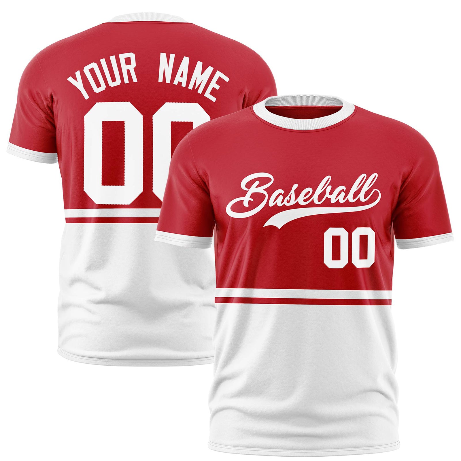 Custom Red White-White Crew neck Color Block Design Performance T-Shirt