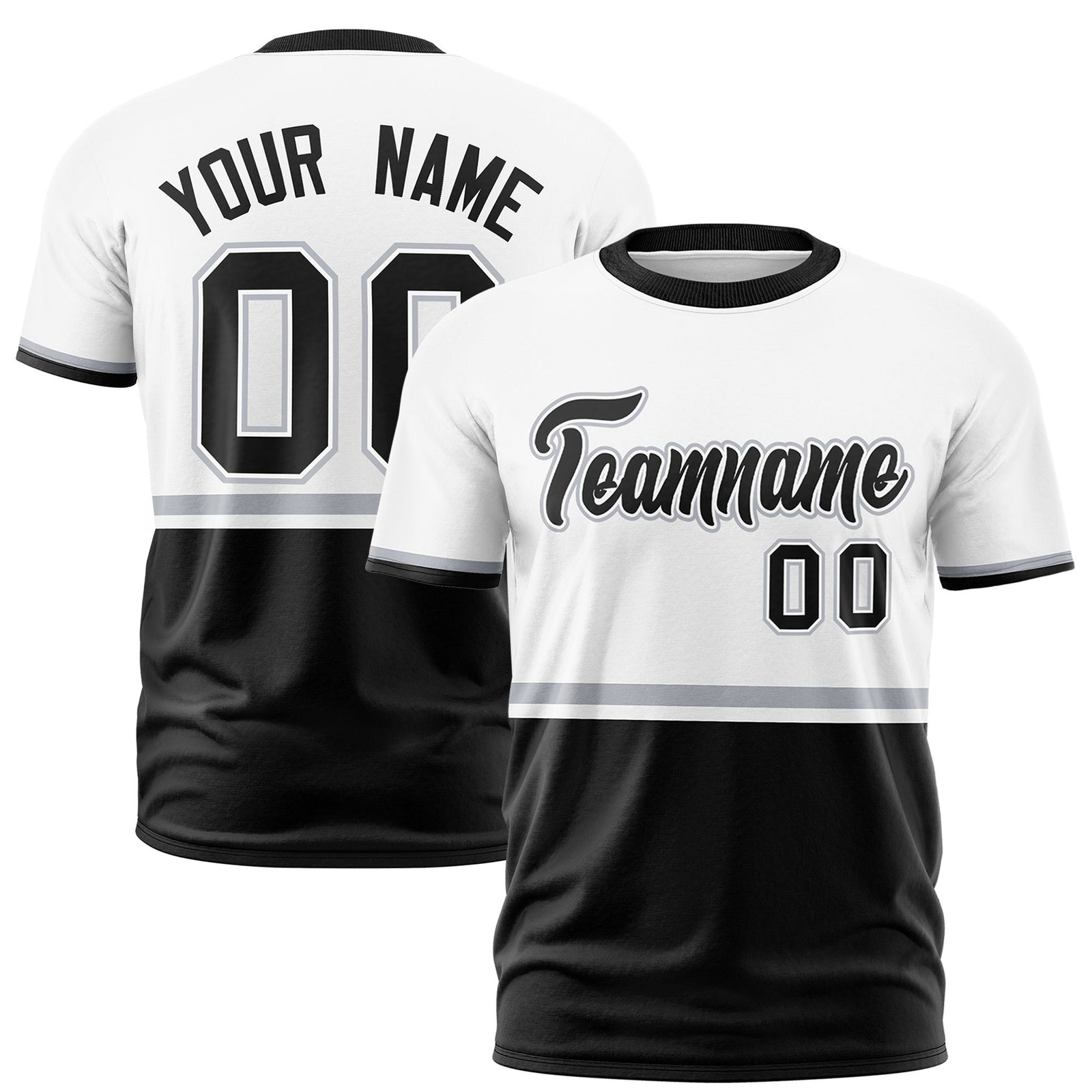Custom White Gray-Black Crew neck Color Block Design Performance T-Shirt