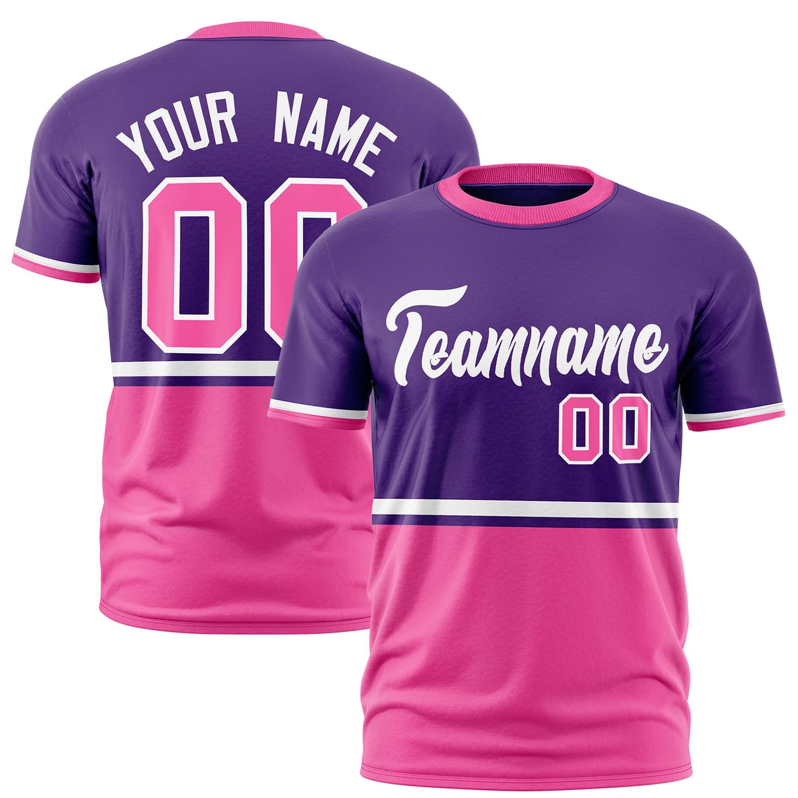 Custom Purple White-Pink Crew neck Color Block Design Performance T-Shirt