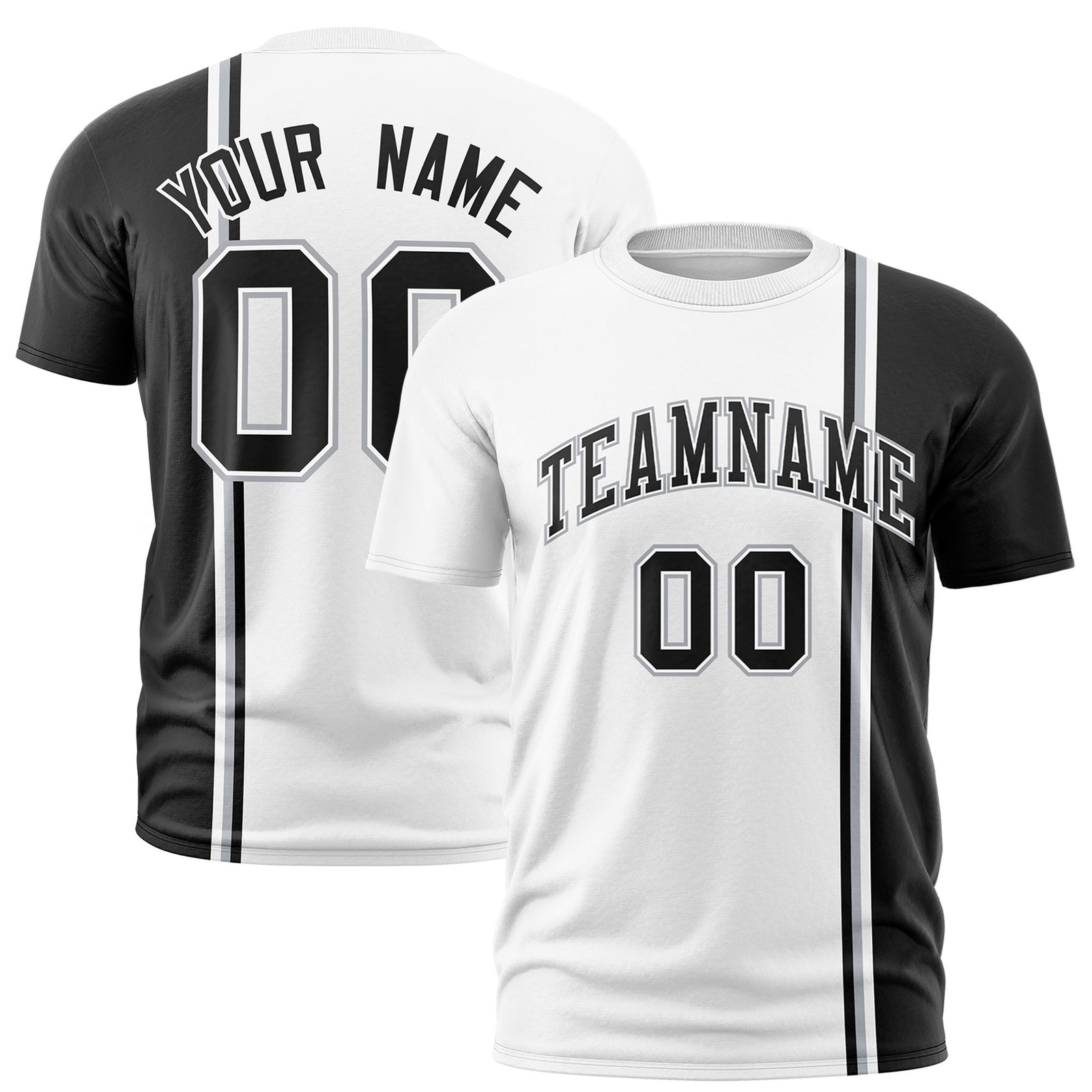 Custom White Black-Gray Crew neck Color Contrast Design T-Shirts