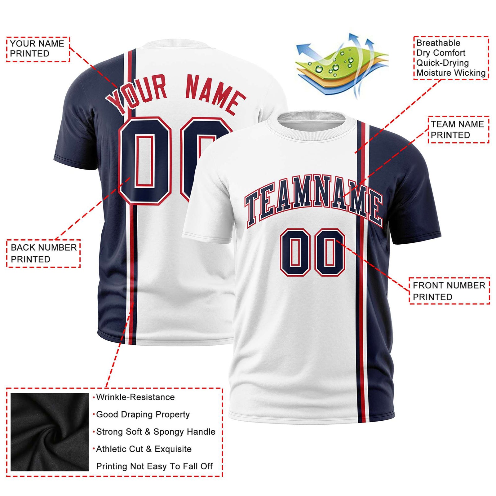 Custom White Gold-Black Crew neck Color Contrast Design T-Shirts