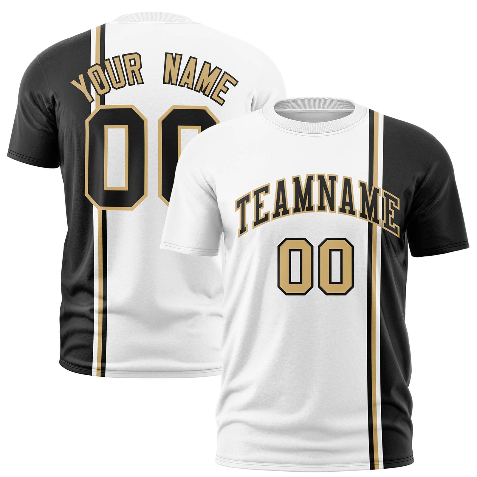 Custom White Black-Gold Crew neck Color Contrast Design T-Shirts
