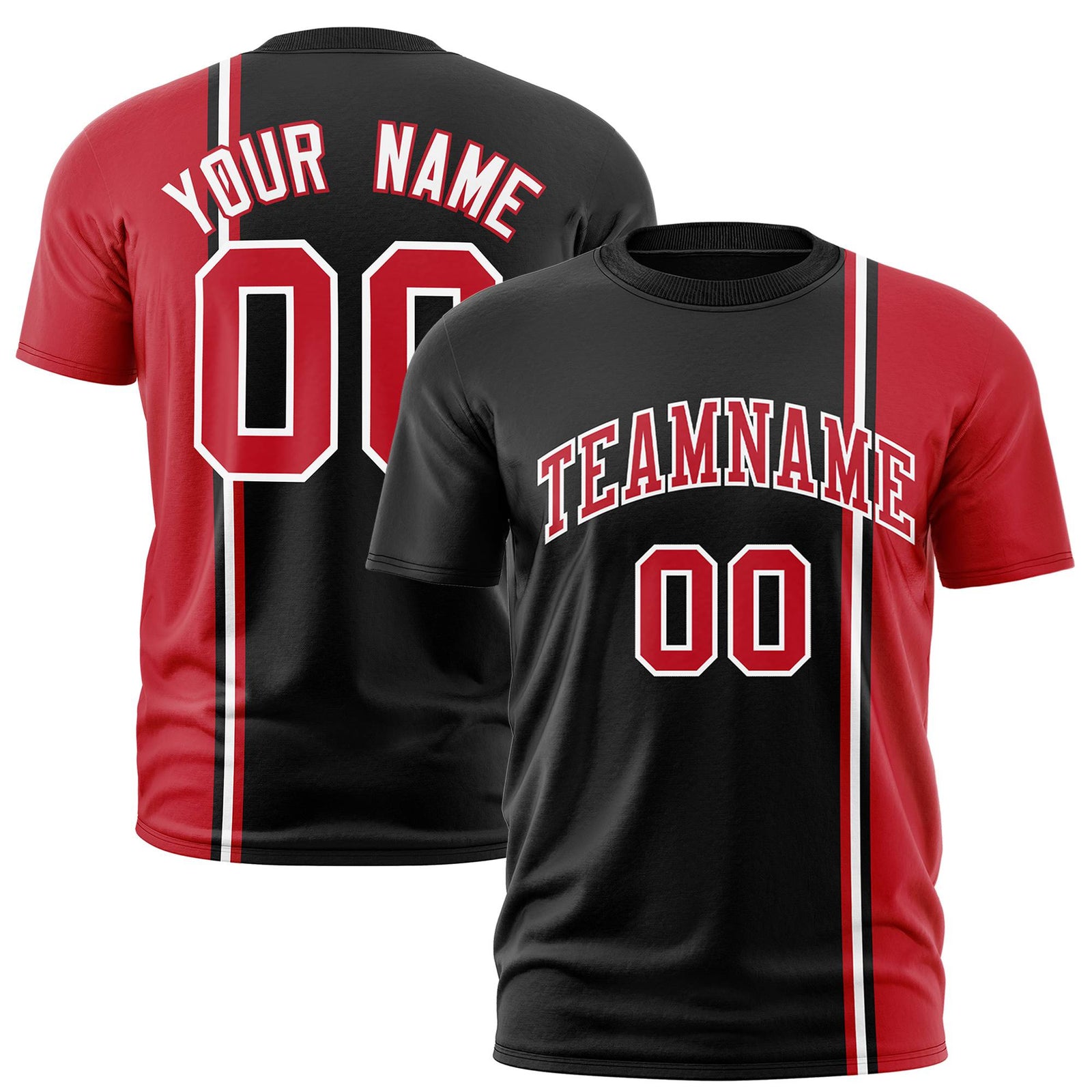 Custom Black Royal Red-White Crew neck Color Contrast Design T-Shirts