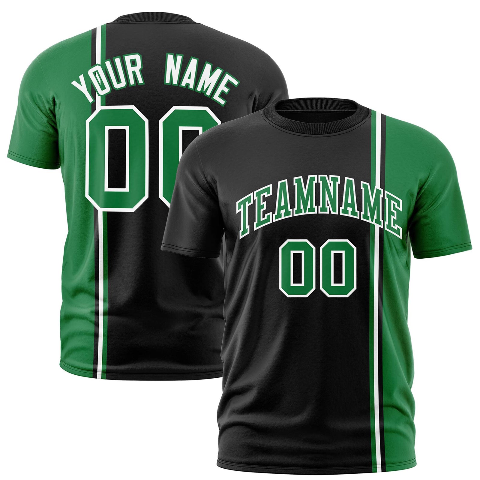 Custom Black Kelly Green-White Crew neck Color Contrast Design T-Shirts