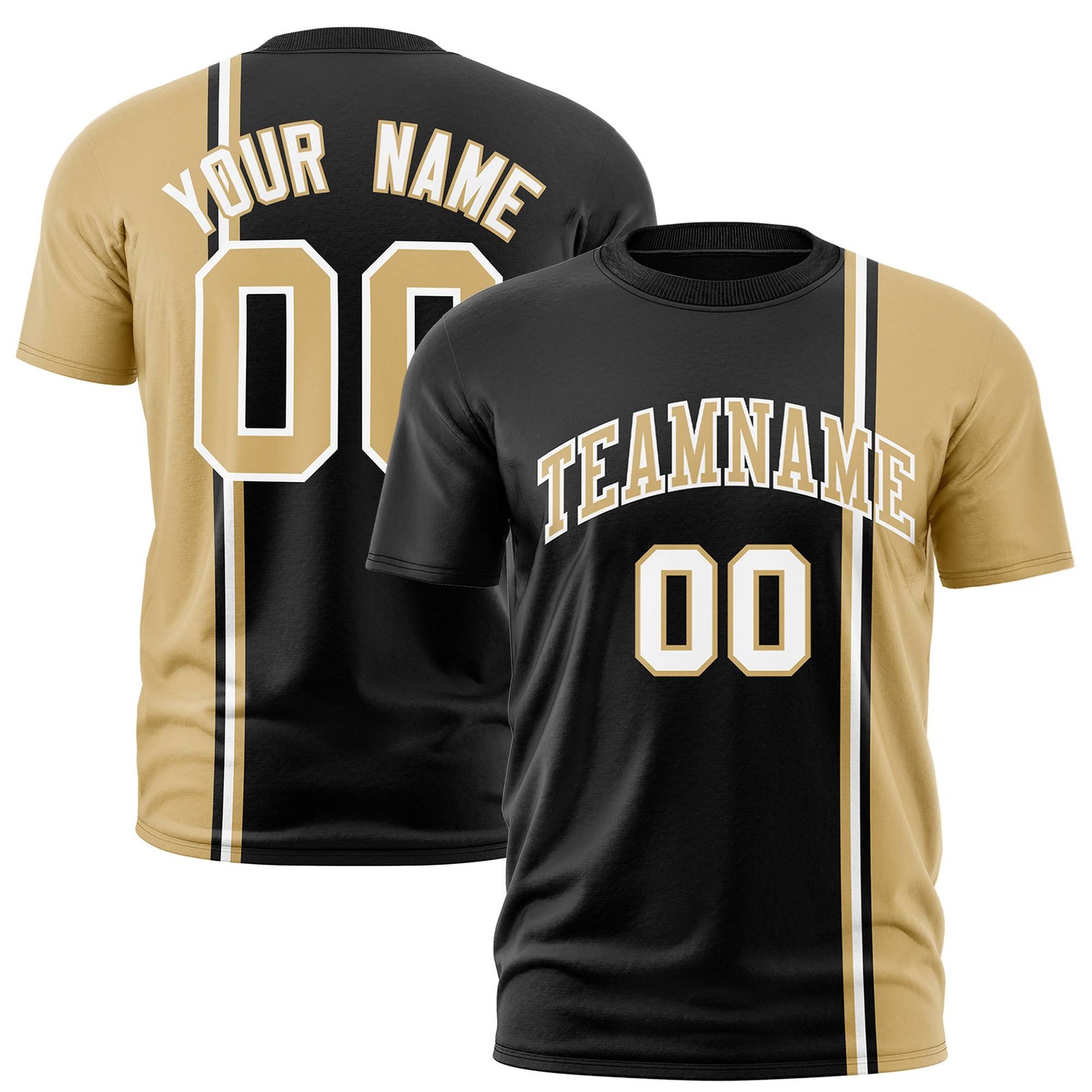 Custom Black Khaki-White Crew neck Color Contrast Design T-Shirts