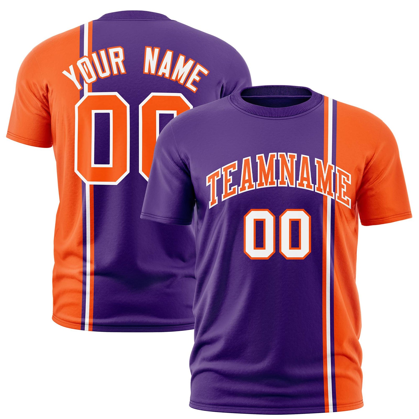 Custom Purple Orange-White Crew neck Color Contrast Design T-Shirts