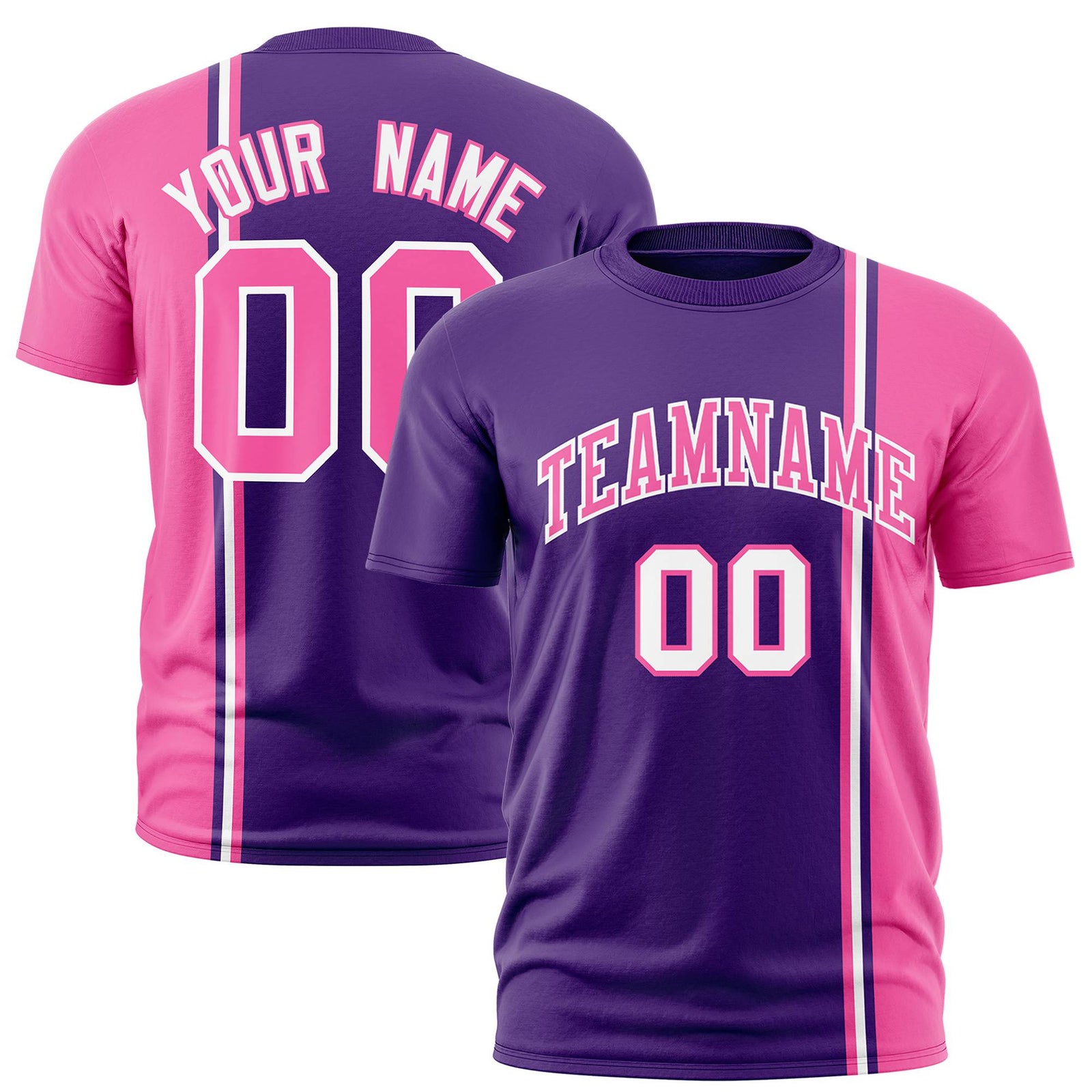 Custom Purple Pink-White Crew neck Color Contrast Design T-Shirts