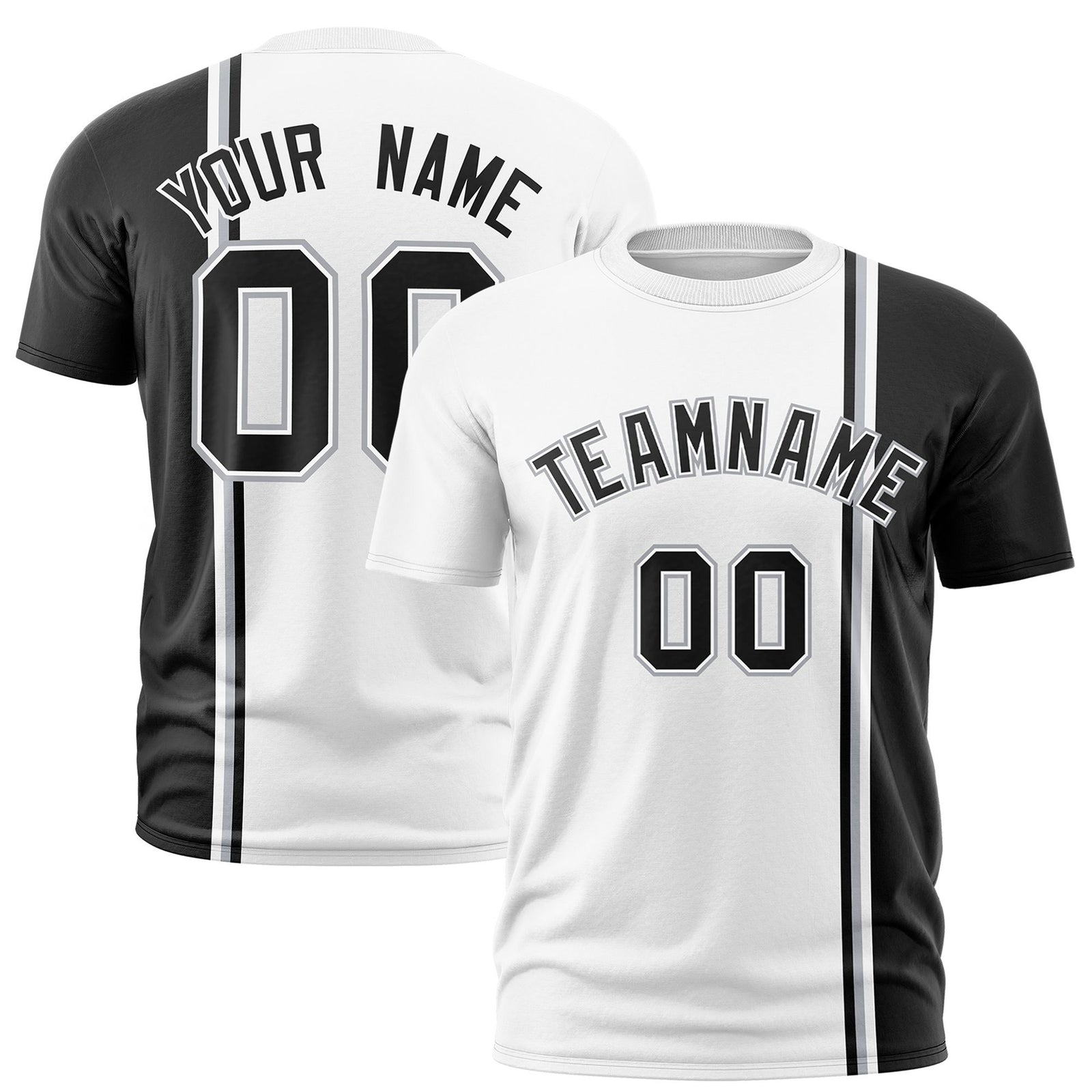 Custom White Black-Gray Crew neck Color Contrast Design T-Shirts