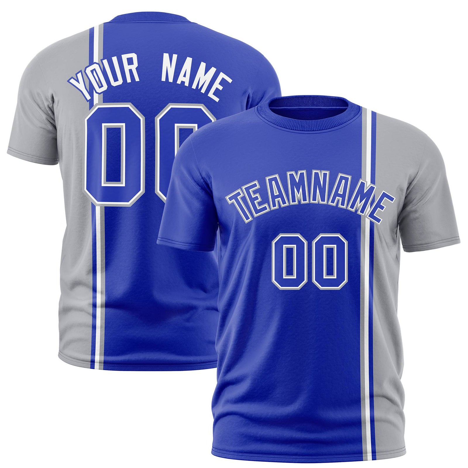 Custom Royal Blue Gray-White Crew neck Color Contrast Design T-Shirts