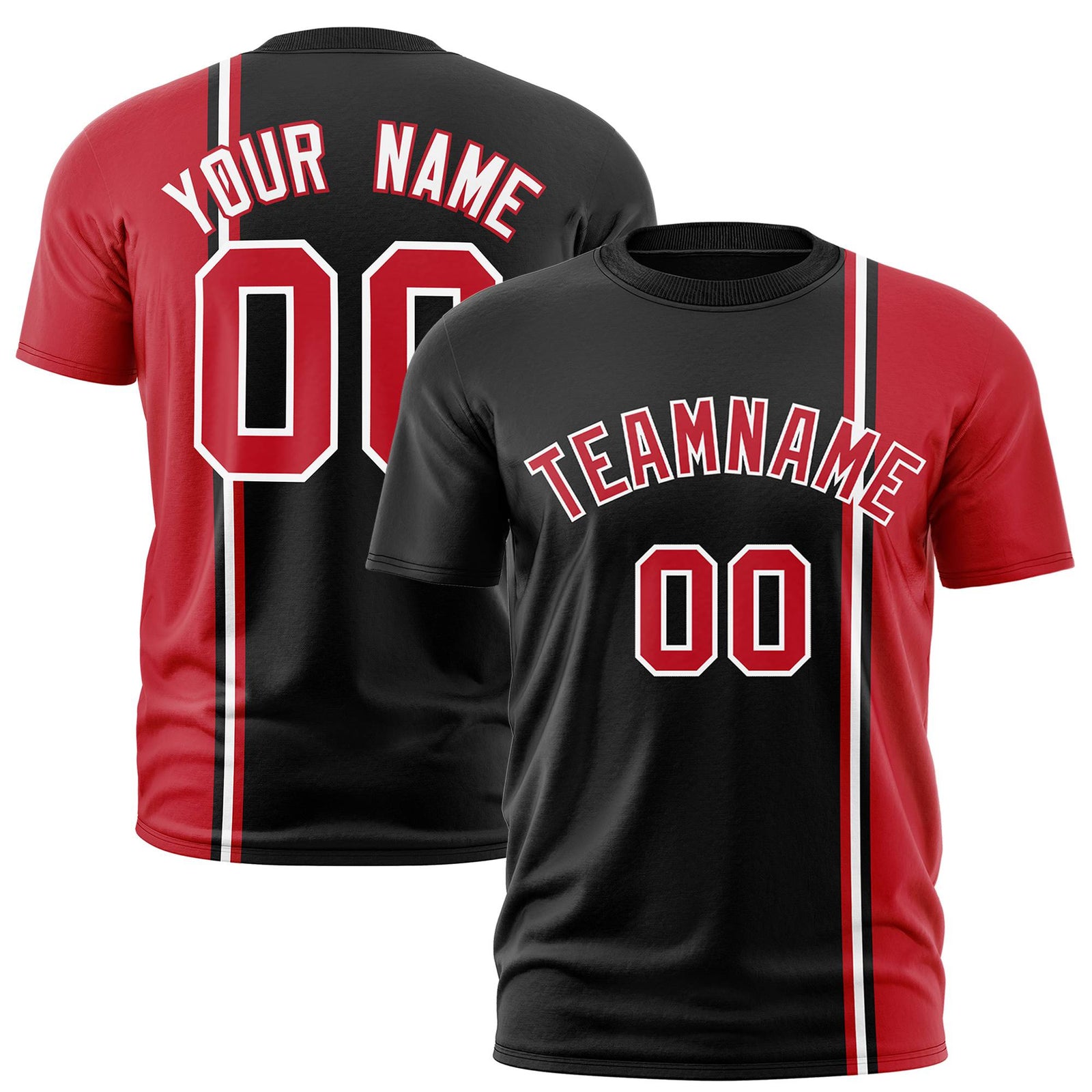 Custom Black Royal Red-White Crew neck Color Contrast Design T-Shirts