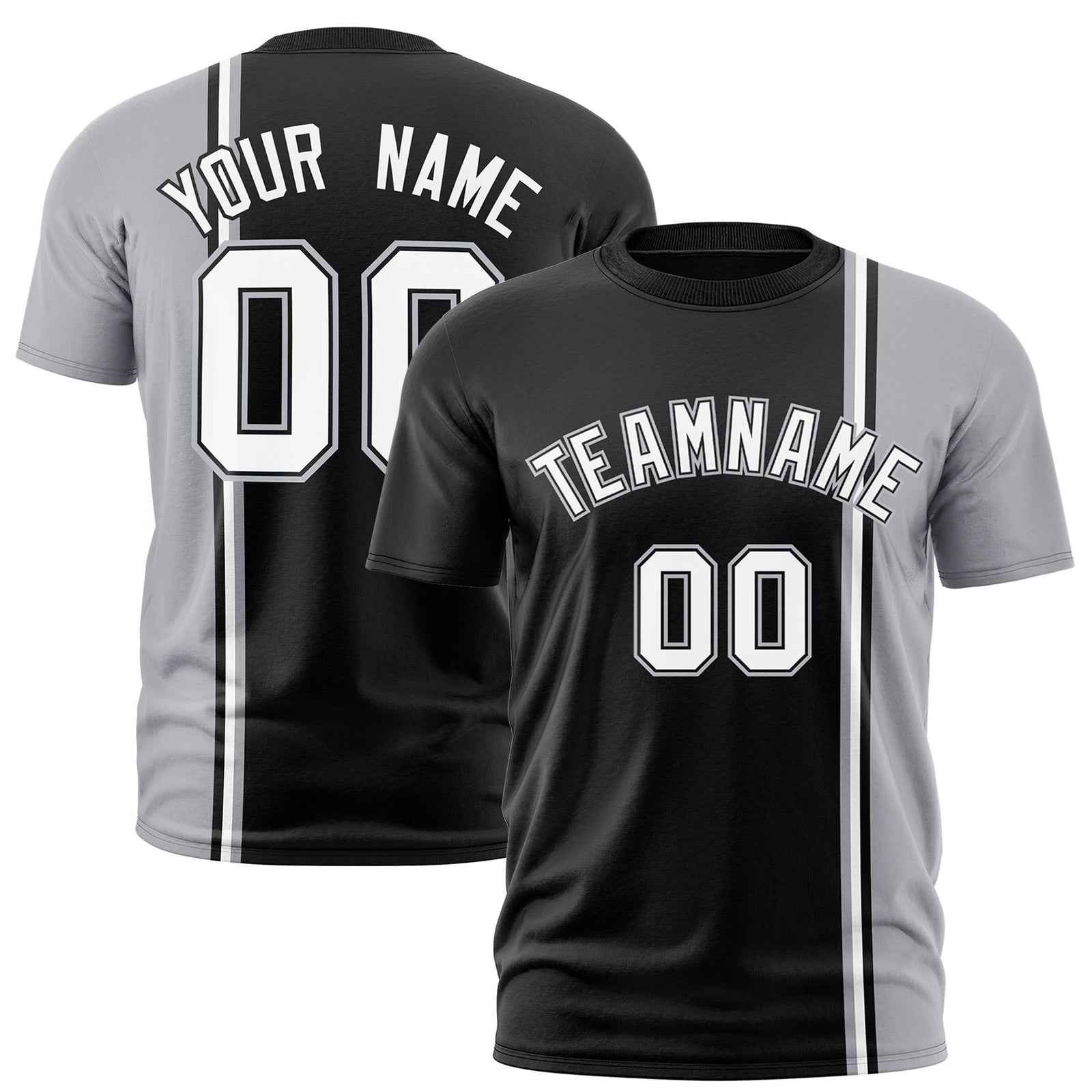Custom Black Gray-White Crew neck Color Contrast Design T-Shirts