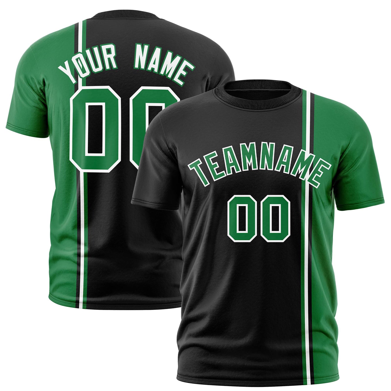 Custom Black Kelly Green-White Crew neck Color Contrast Design T-Shirts