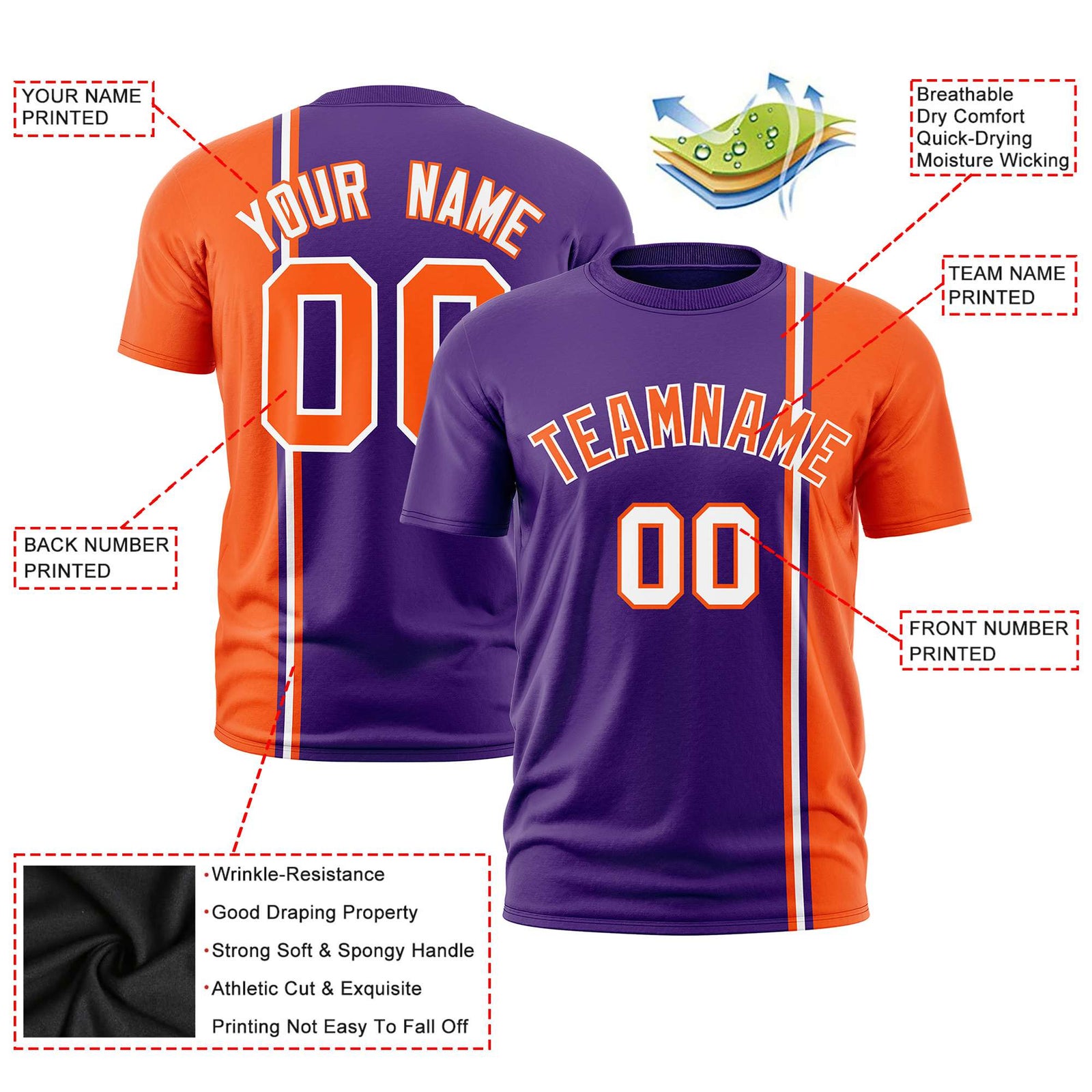 Custom Purple Orange-White Crew neck Color Contrast Design T-Shirts