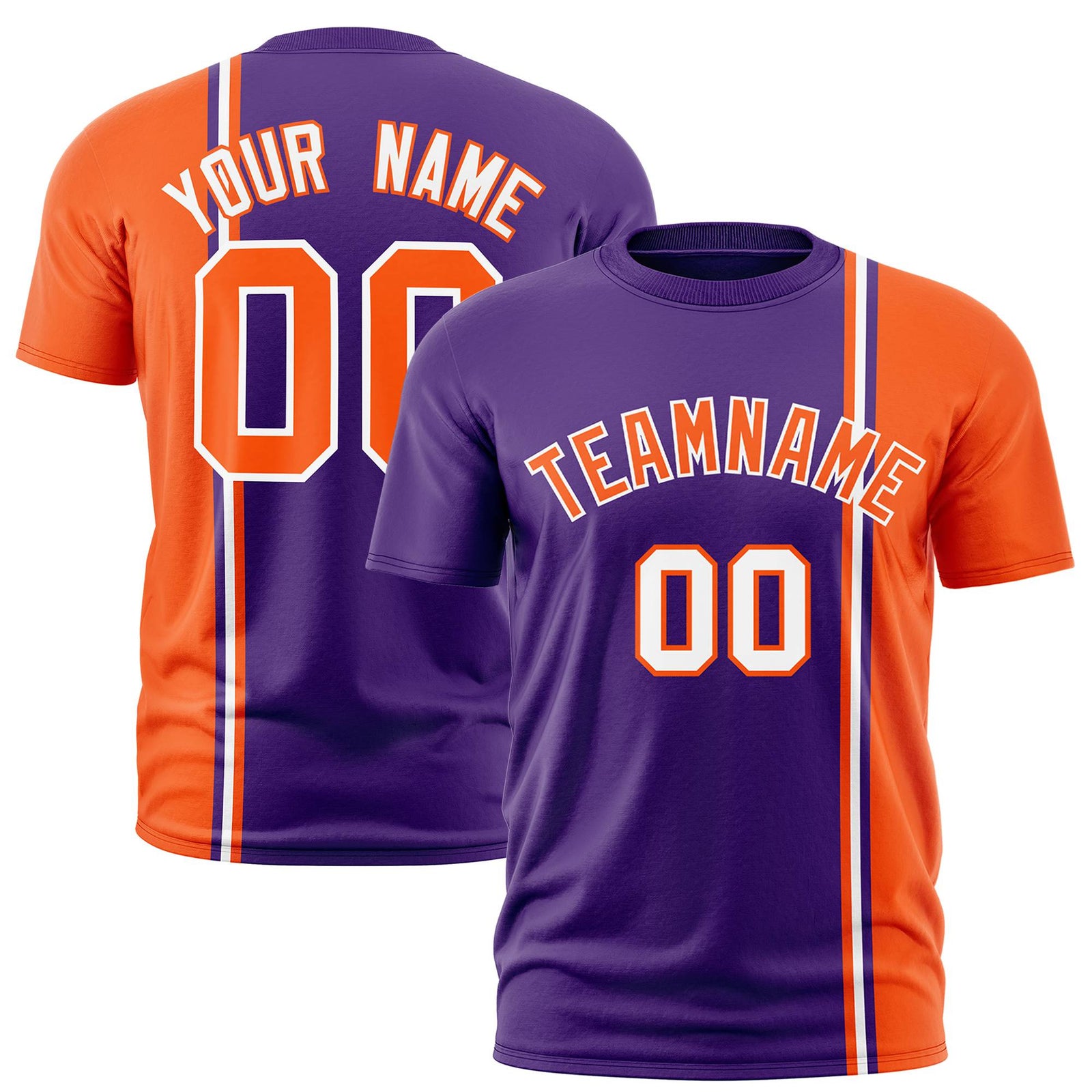 Custom Purple Orange-White Crew neck Color Contrast Design T-Shirts