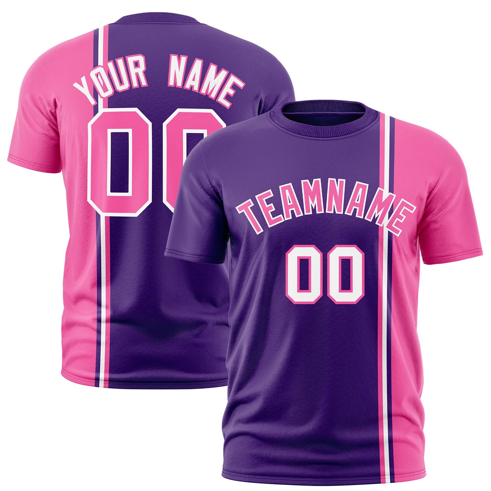 Custom Purple Pink-White Crew neck Color Contrast Design T-Shirts