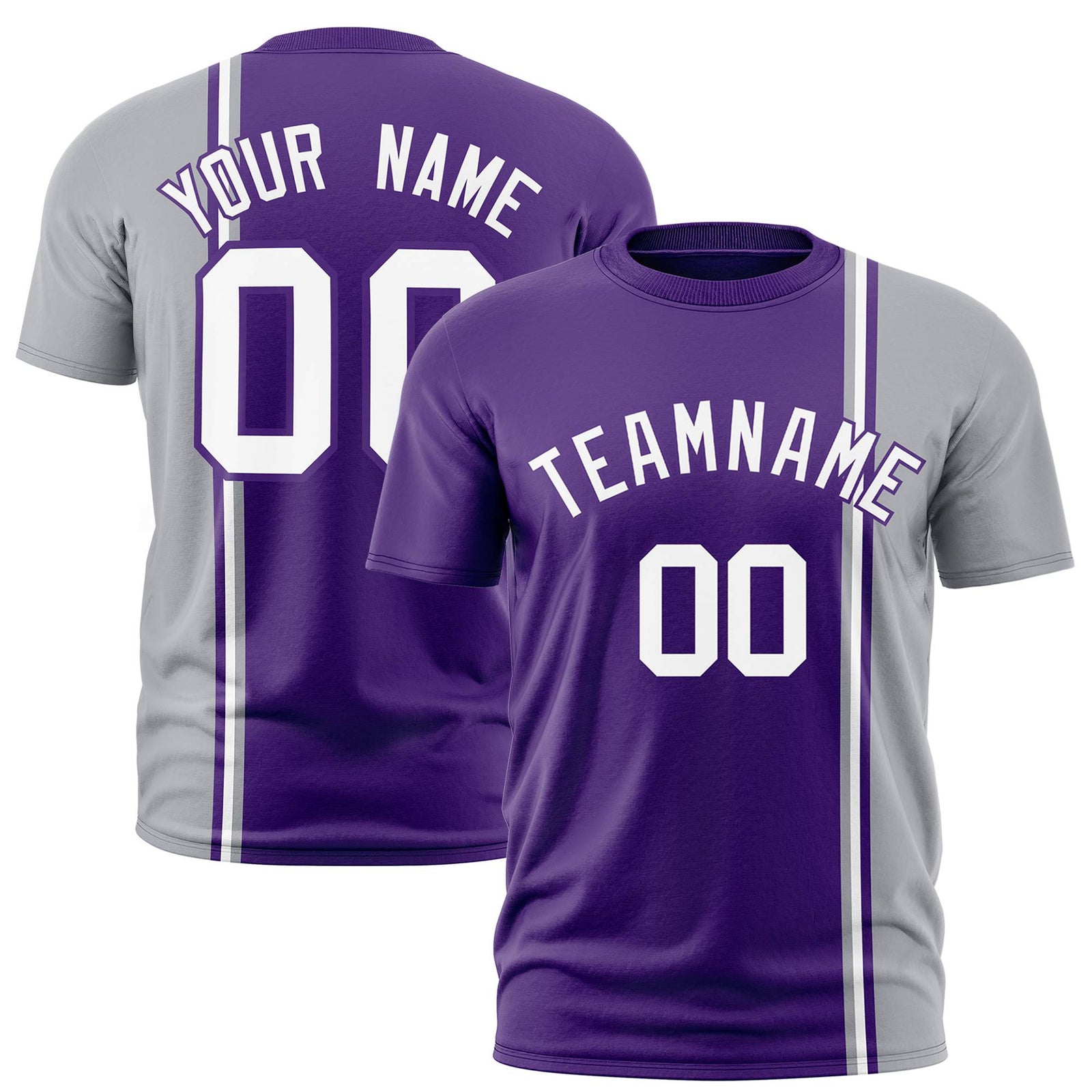 Custom Purple Gray-White Crew neck Color Contrast Design T-Shirts