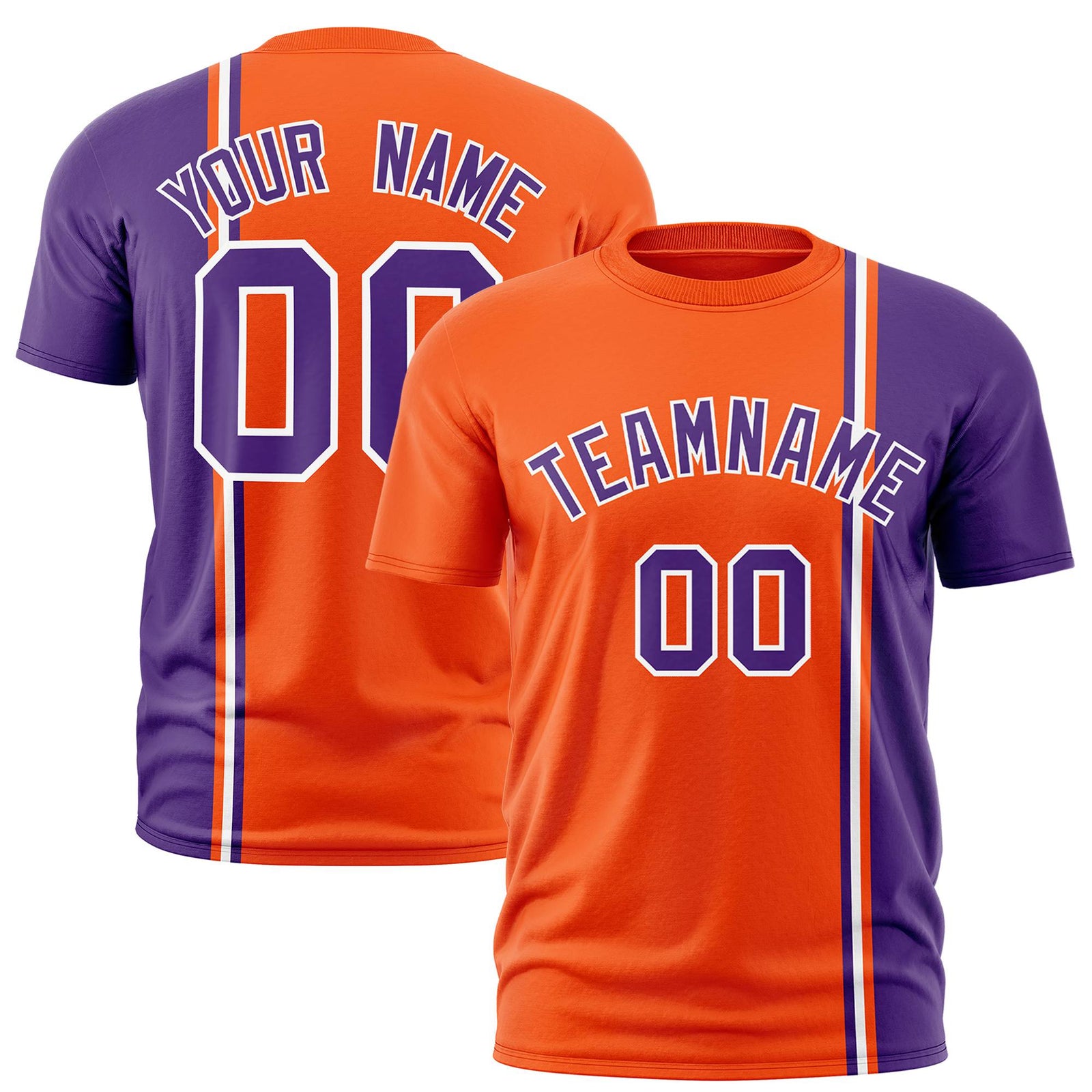 Custom Orange Purple-White Crew neck Color Contrast Design T-Shirts