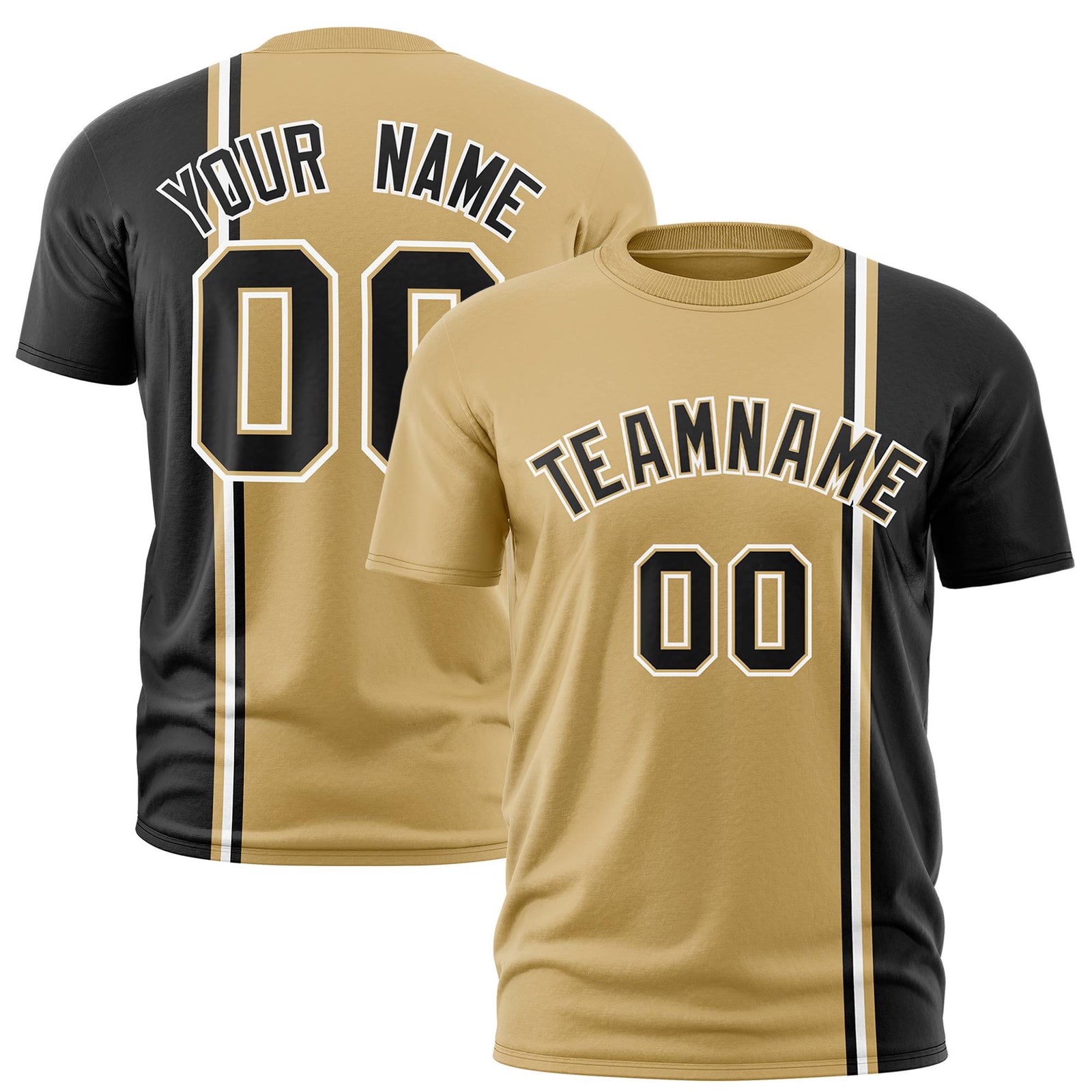 Custom Gold Black-White Crew neck Color Contrast Design T-Shirts