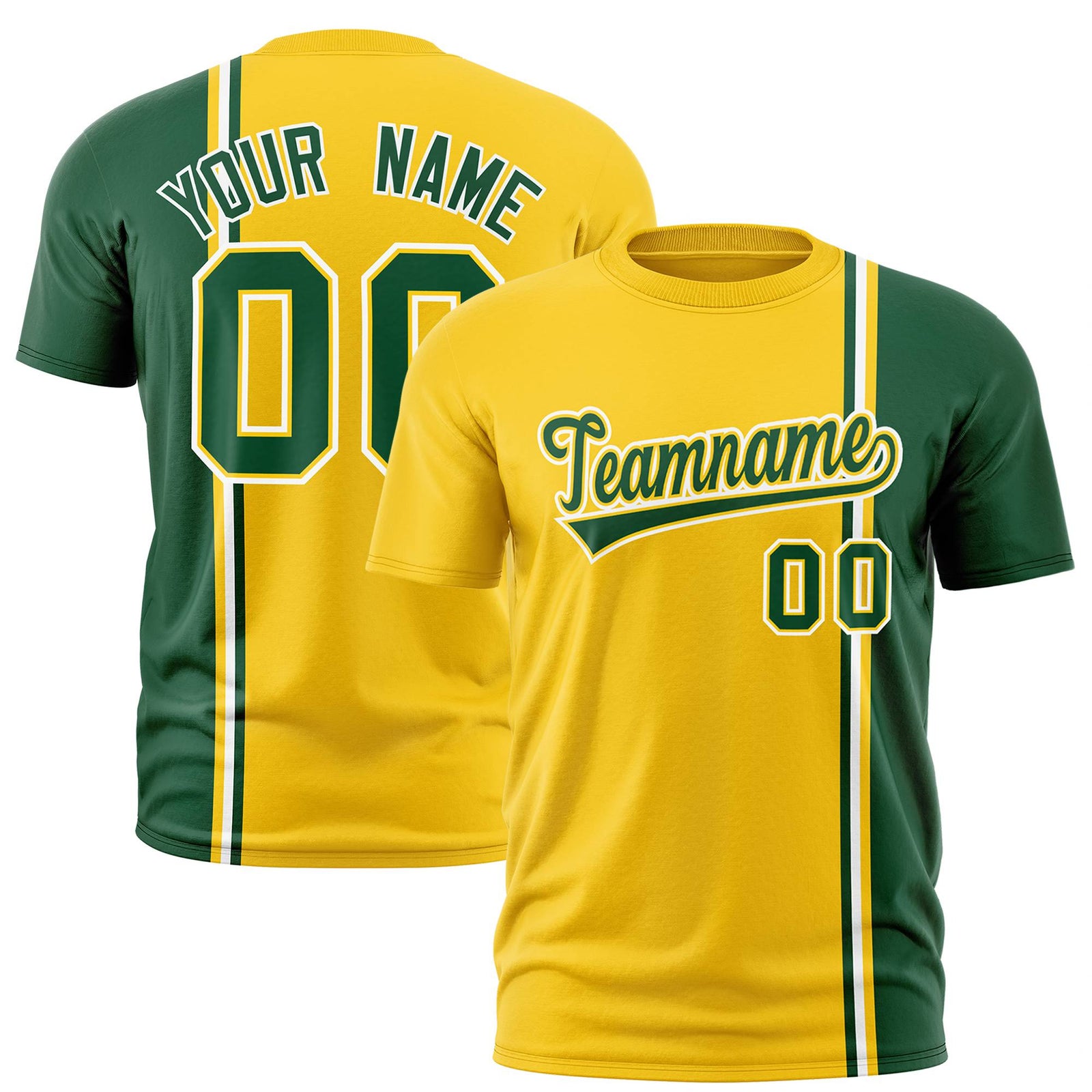 Custom Gold-01 Green-White Crew neck Color Contrast Design T-Shirts
