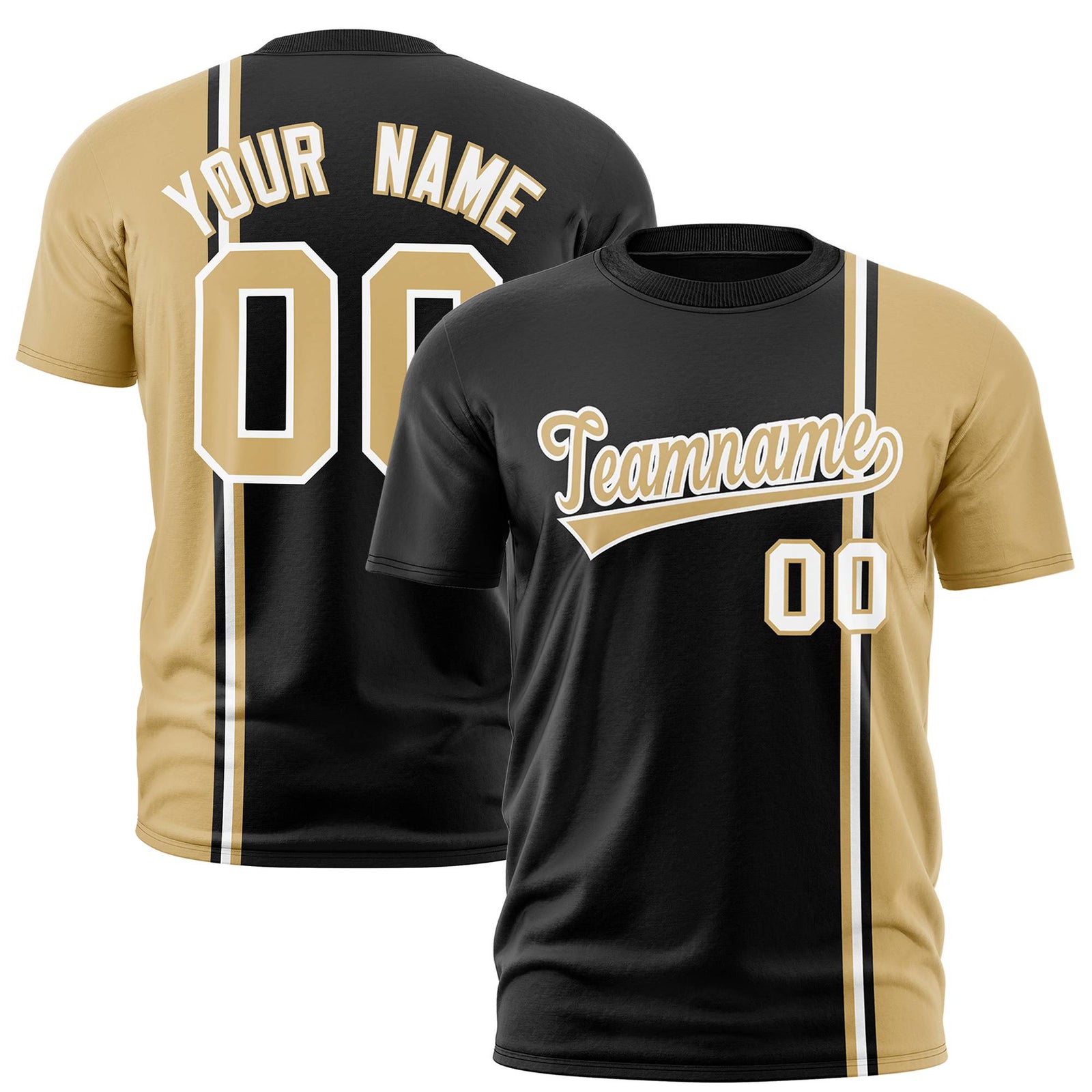 Custom Black Khaki-White Crew neck Color Contrast Design T-Shirts