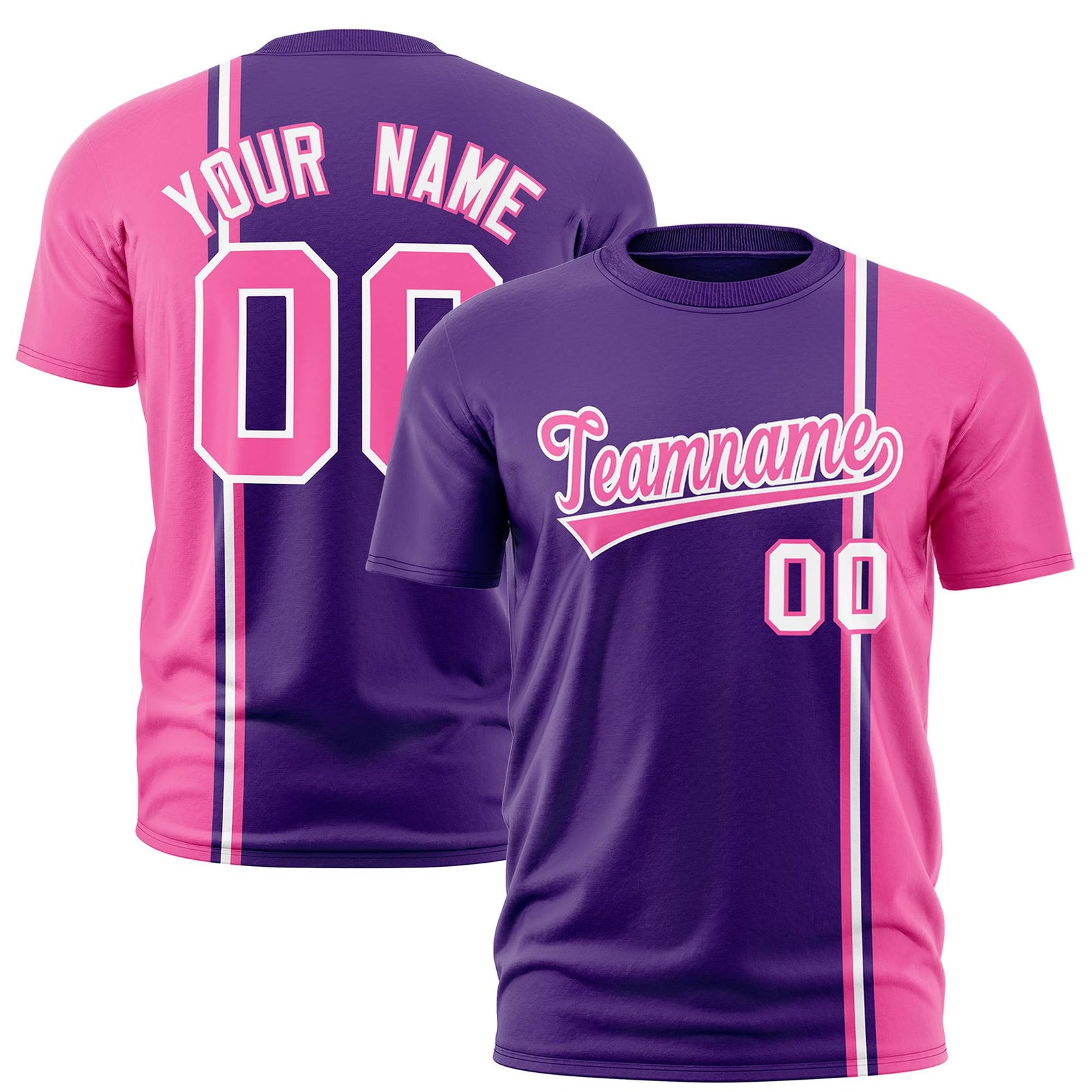 Custom Purple Pink-White Crew neck Color Contrast Design T-Shirts