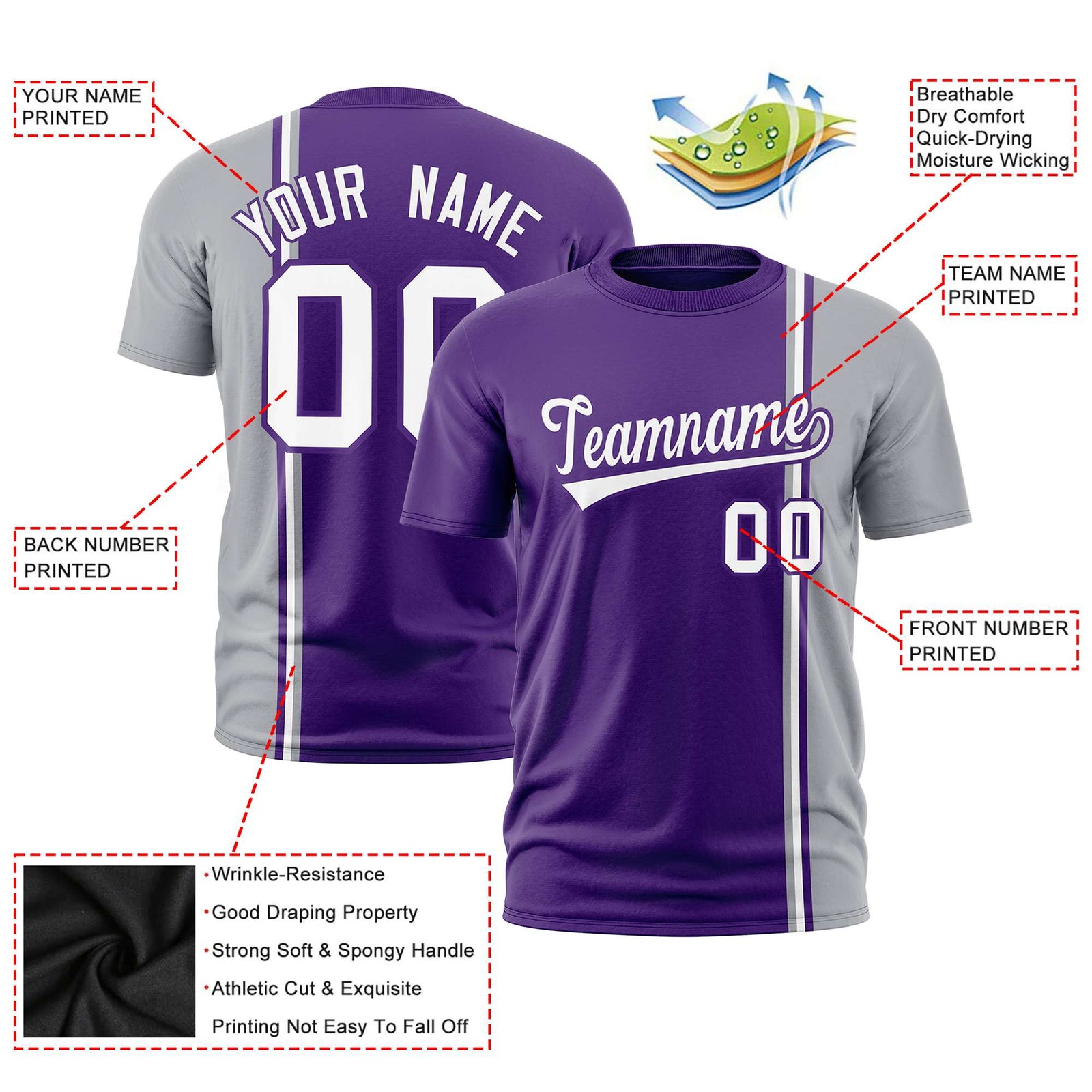 Custom Purple Gray-White Crew neck Color Contrast Design T-Shirts