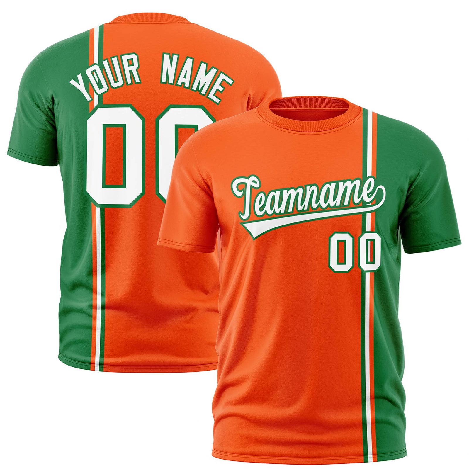 Custom Orange Kelly Green-White Crew neck Color Contrast Design T-Shirts