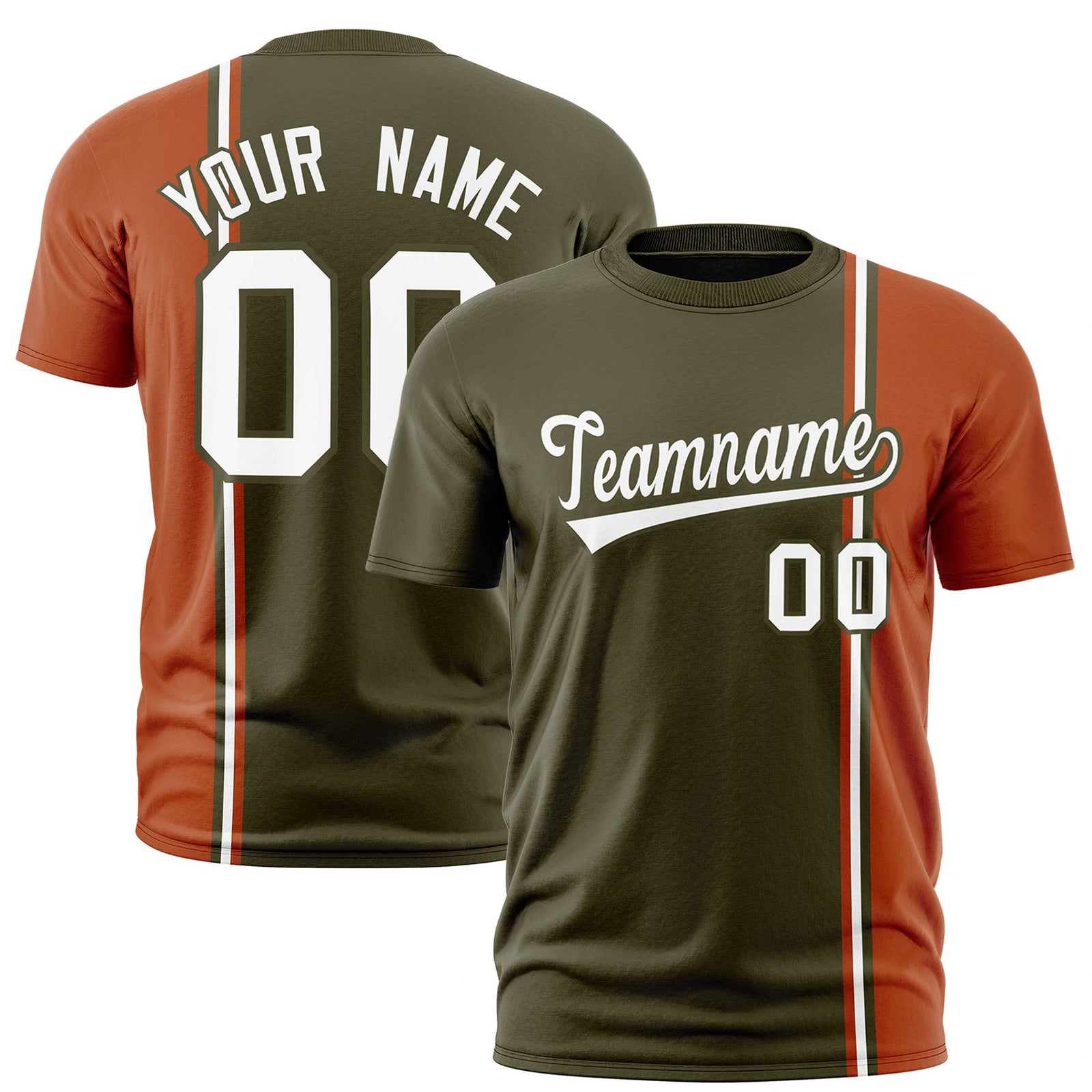 Custom Olive Munsell-White Crew neck Color Contrast Design T-Shirts