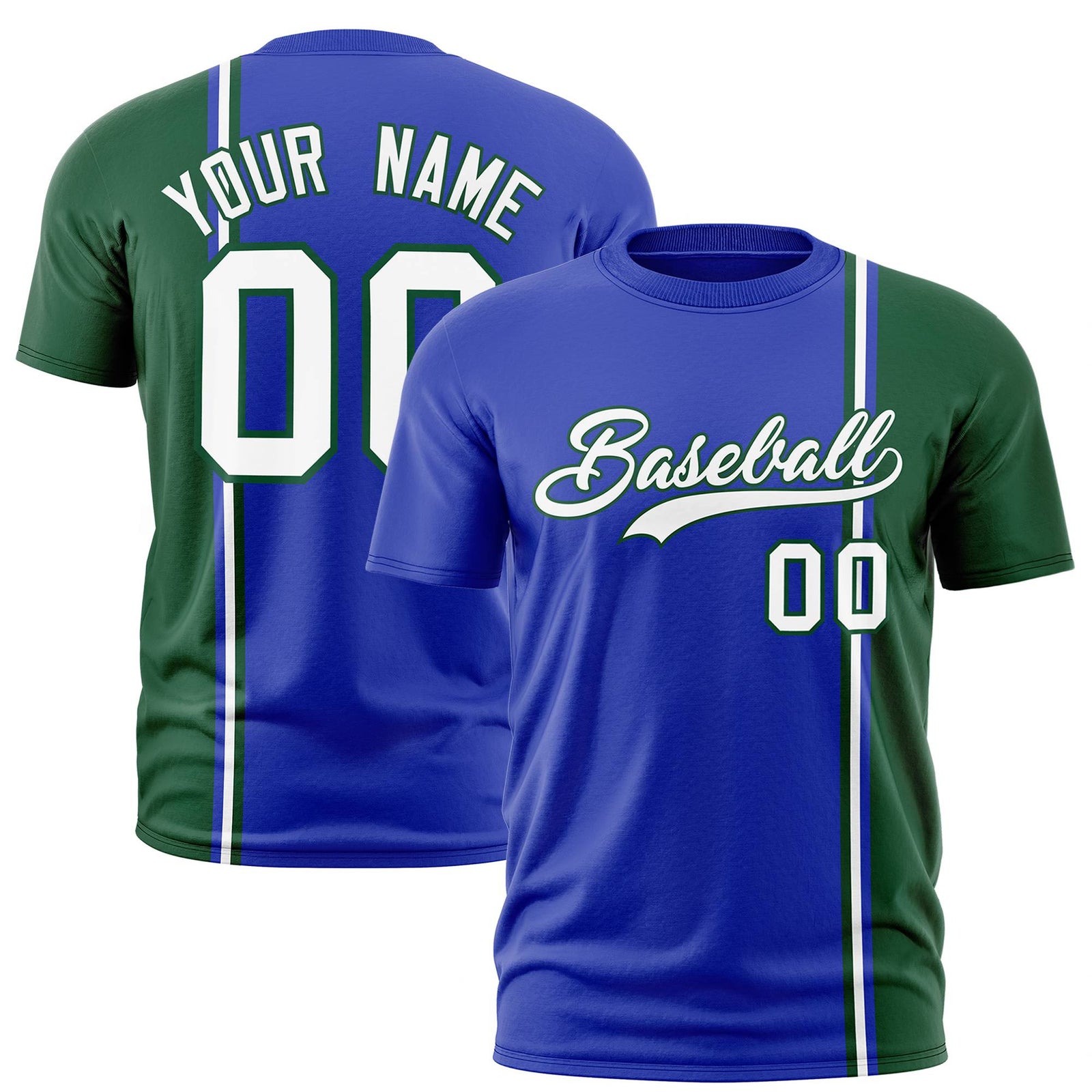Custom Royal Blue Green-White Crew neck Color Contrast Design T-Shirts