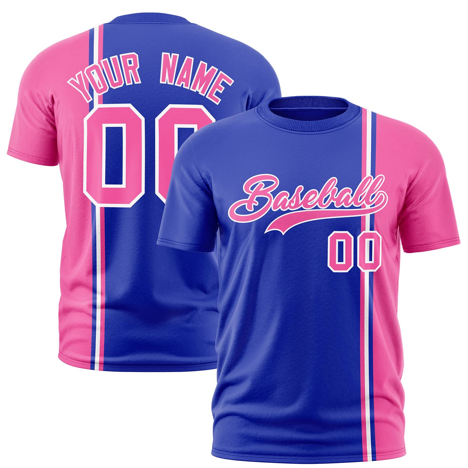 Custom Royal Blue Pink-White Crew neck Color Contrast Design T-Shirts