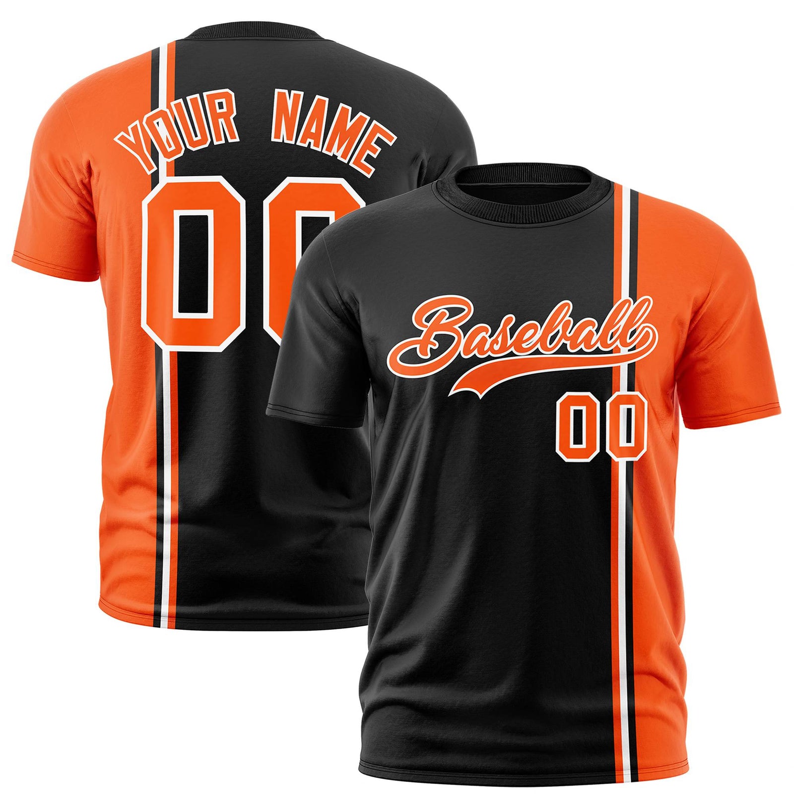 Custom Black Orange-White Crew neck Color Contrast Design T-Shirts