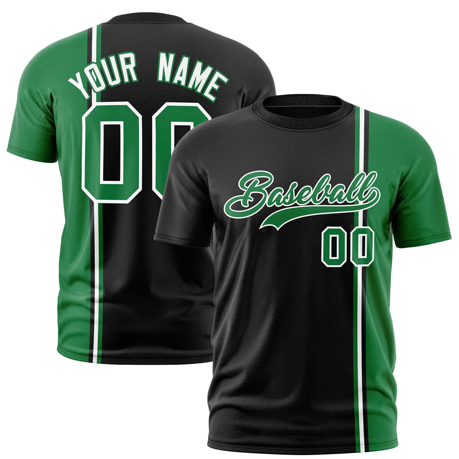 Custom Black Kelly Green-White Crew neck Color Contrast Design T-Shirts