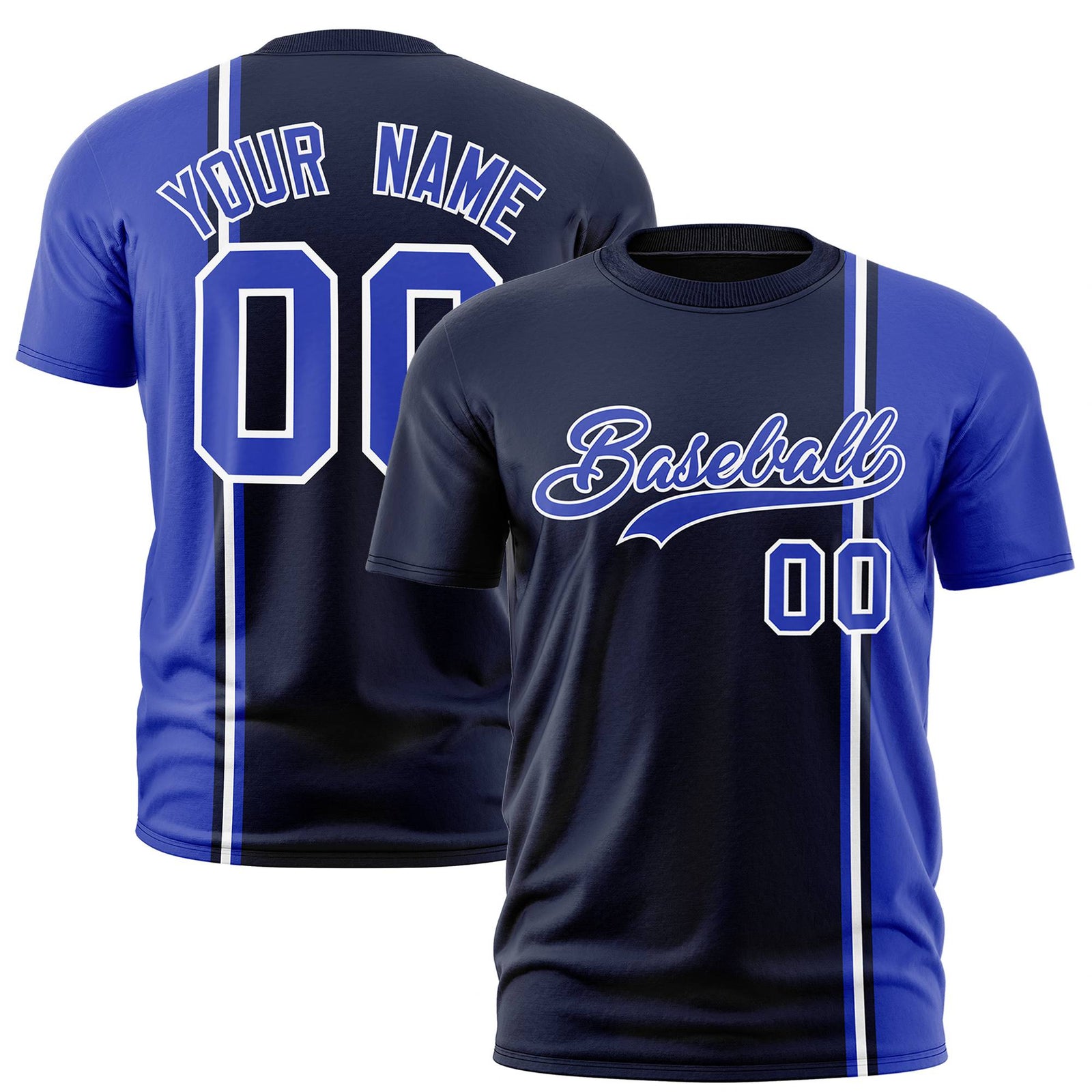 Custom Navy Royal Blue-White Crew neck Color Contrast Design T-Shirts