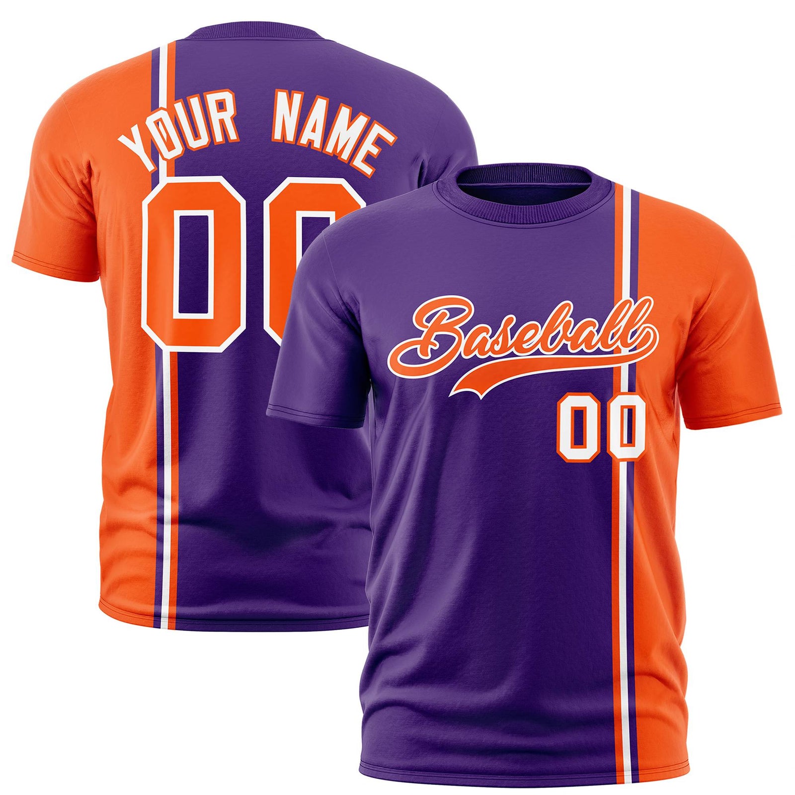 Custom Purple Orange-White Crew neck Color Contrast Design T-Shirts