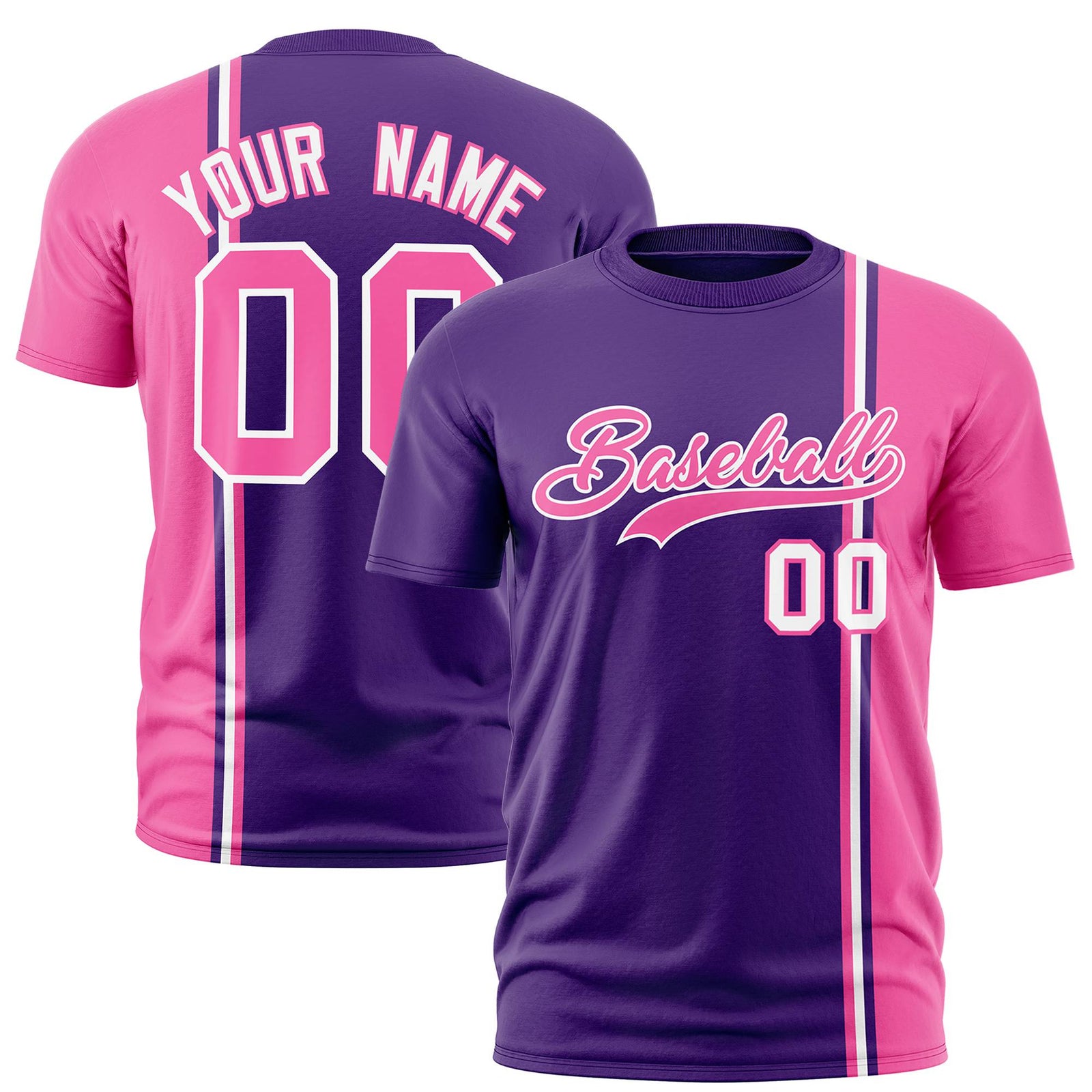Custom Purple Pink-White Crew neck Color Contrast Design T-Shirts