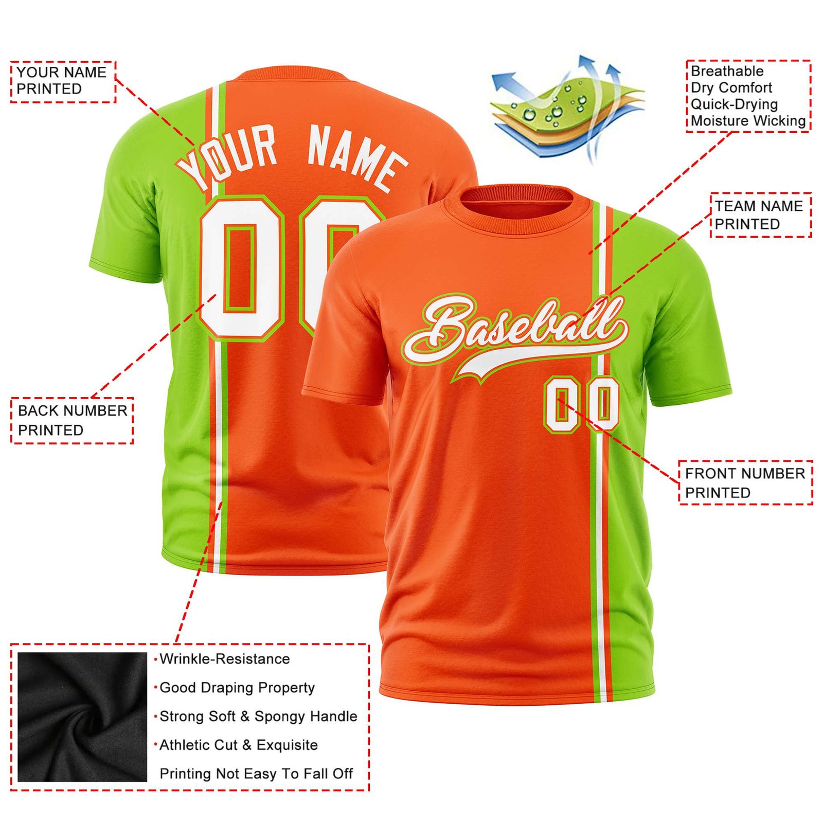 Custom Orange Neon Green-White Crew neck Color Contrast Design T-Shirts