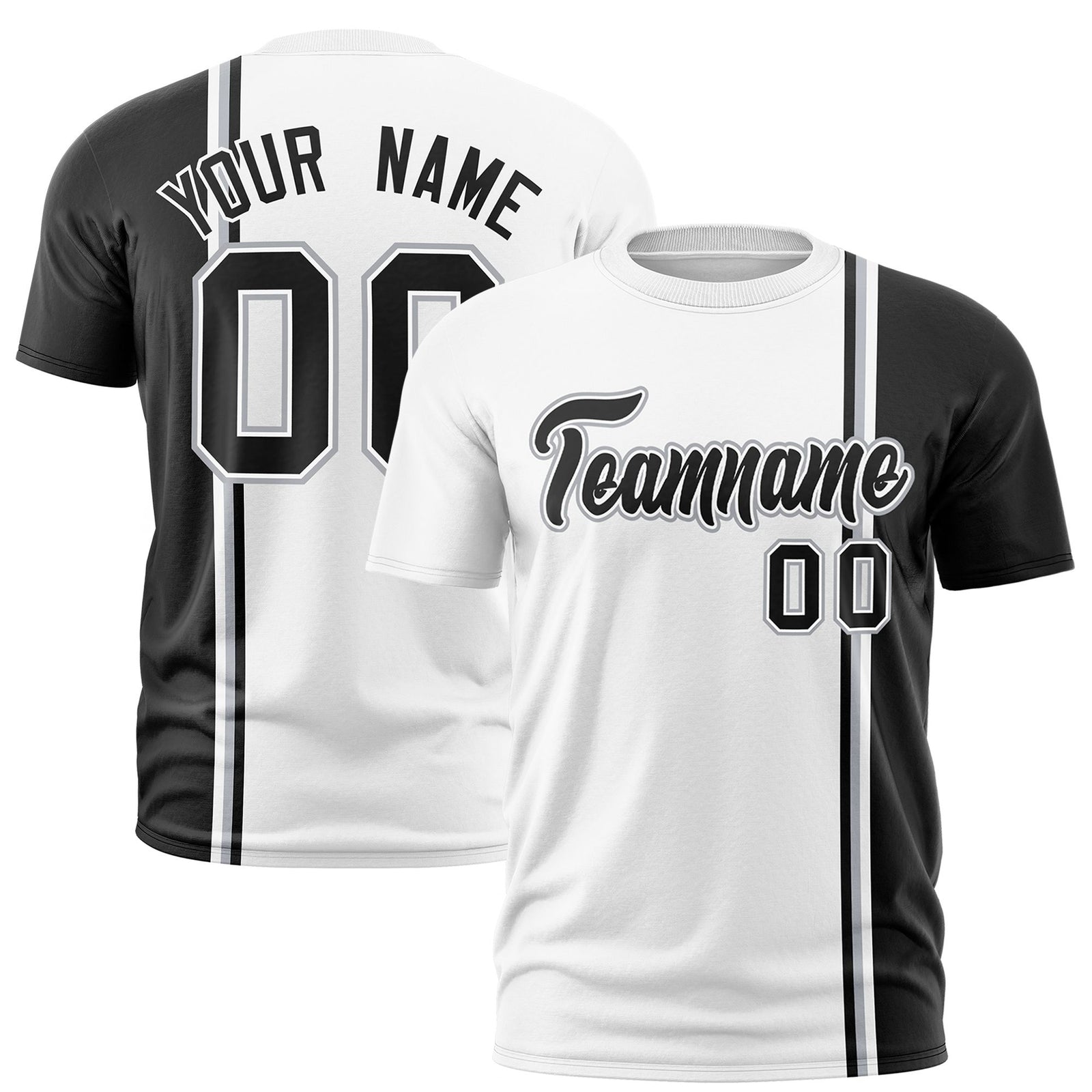 Custom White Black-Gray Crew neck Color Contrast Design T-Shirts